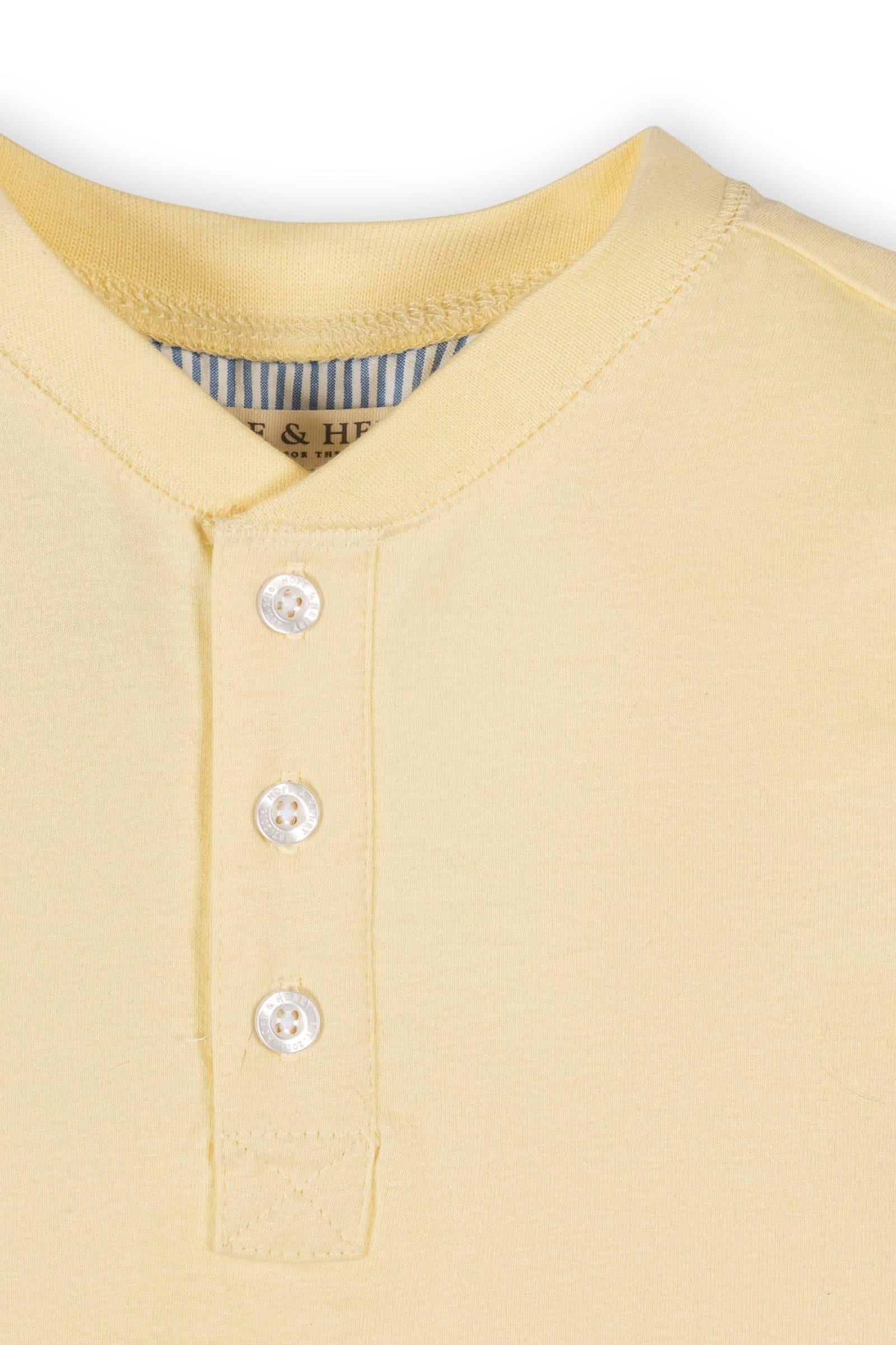 Pale Yellow Organic Cotton Short Sleeve Henley T-Shirt for Boys, Sizes 2T-18