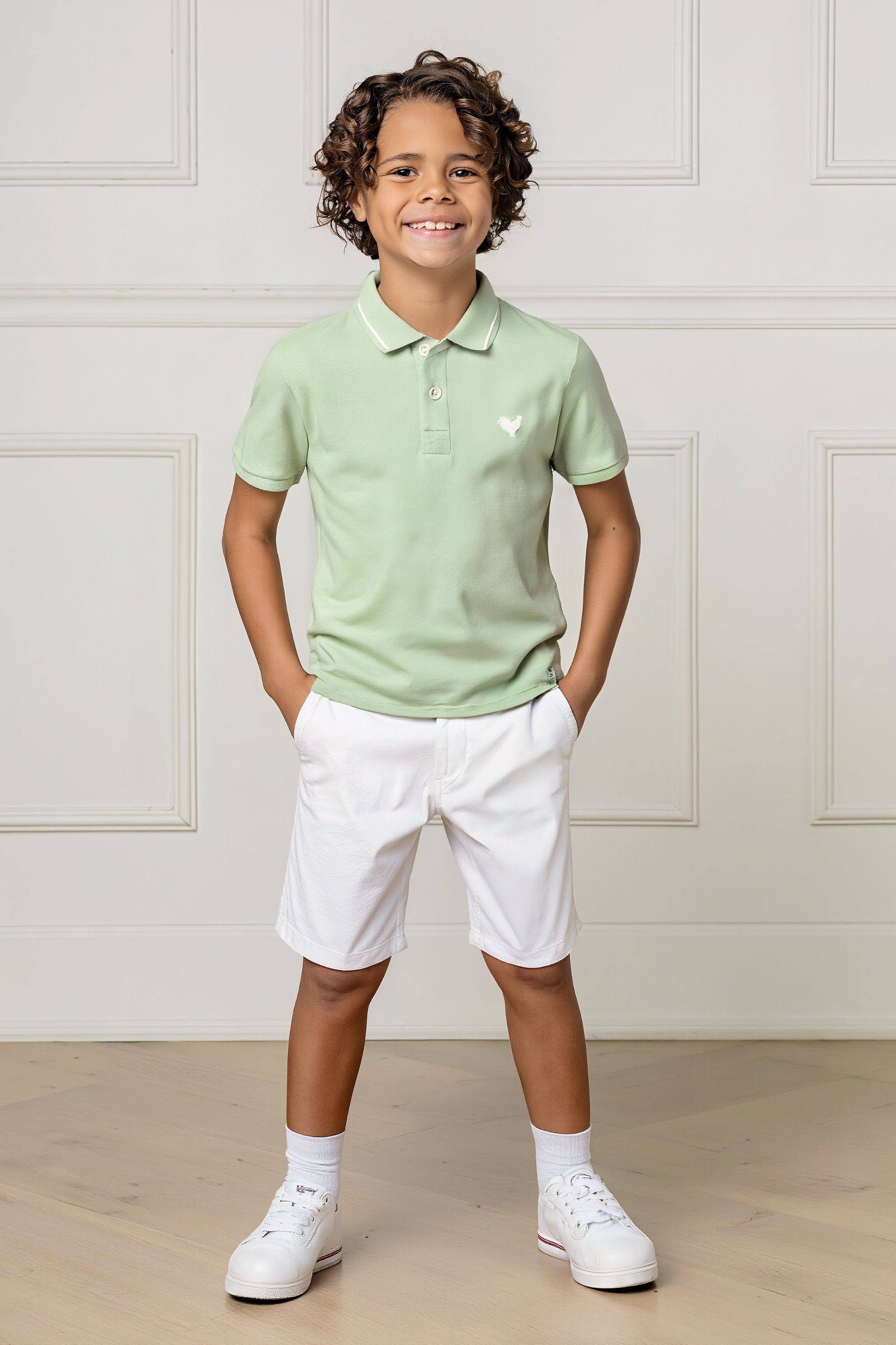 Organic Cotton Pique Polo Shirt for Boys, Soft Green, Sizes 2T-18