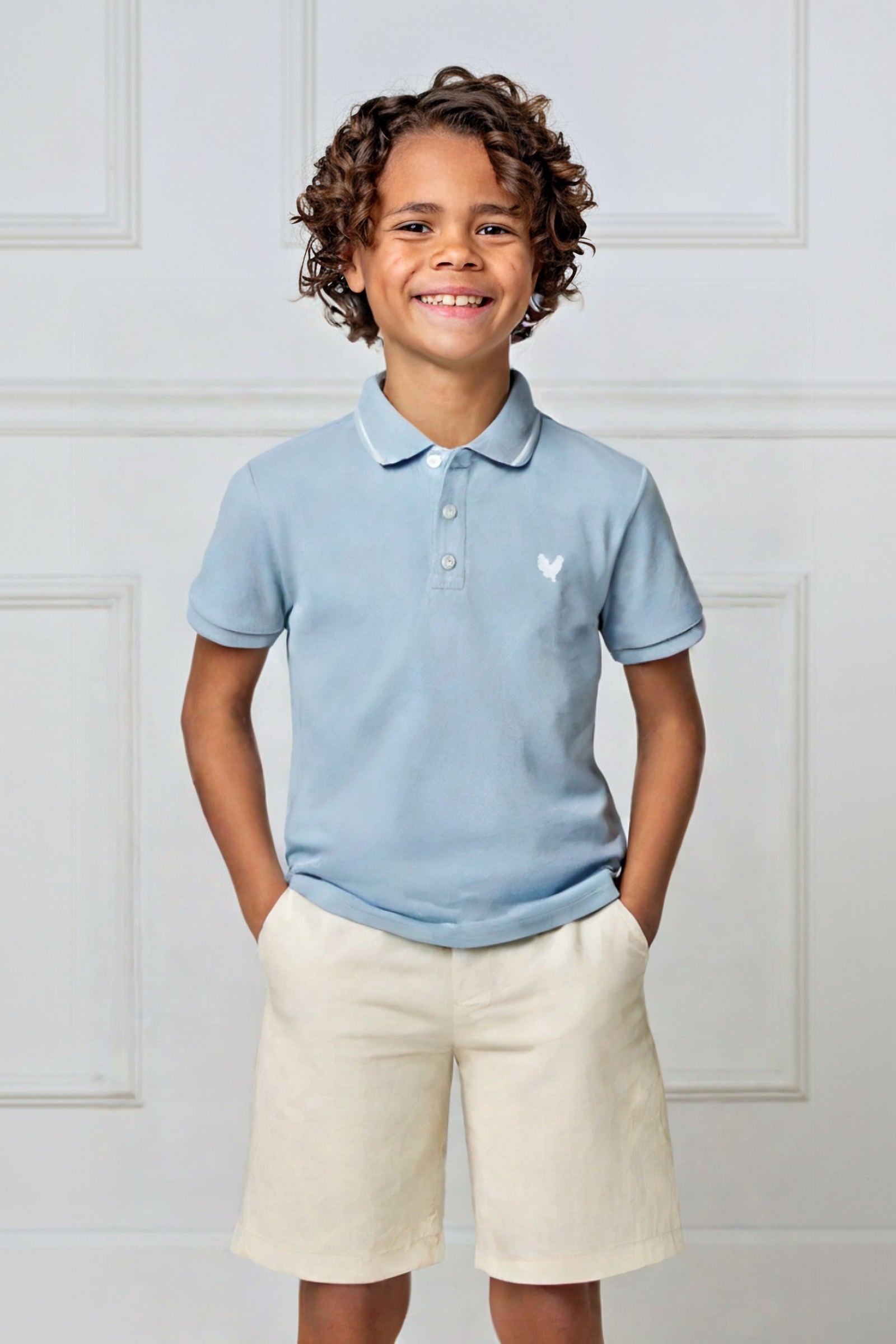 Pale Blue Organic Cotton Pique Polo Shirt, Sizes 2T-18