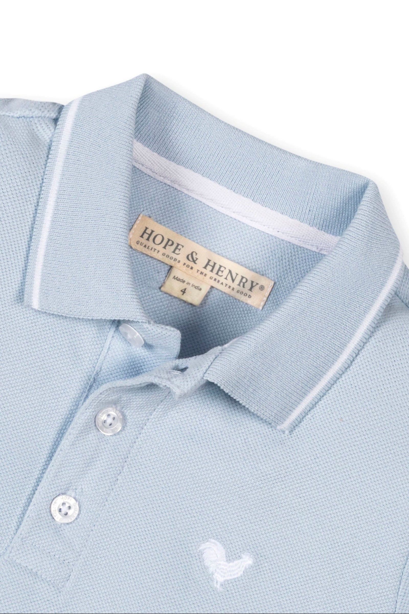 Pale Blue Organic Cotton Pique Polo Shirt, Sizes 2T-18