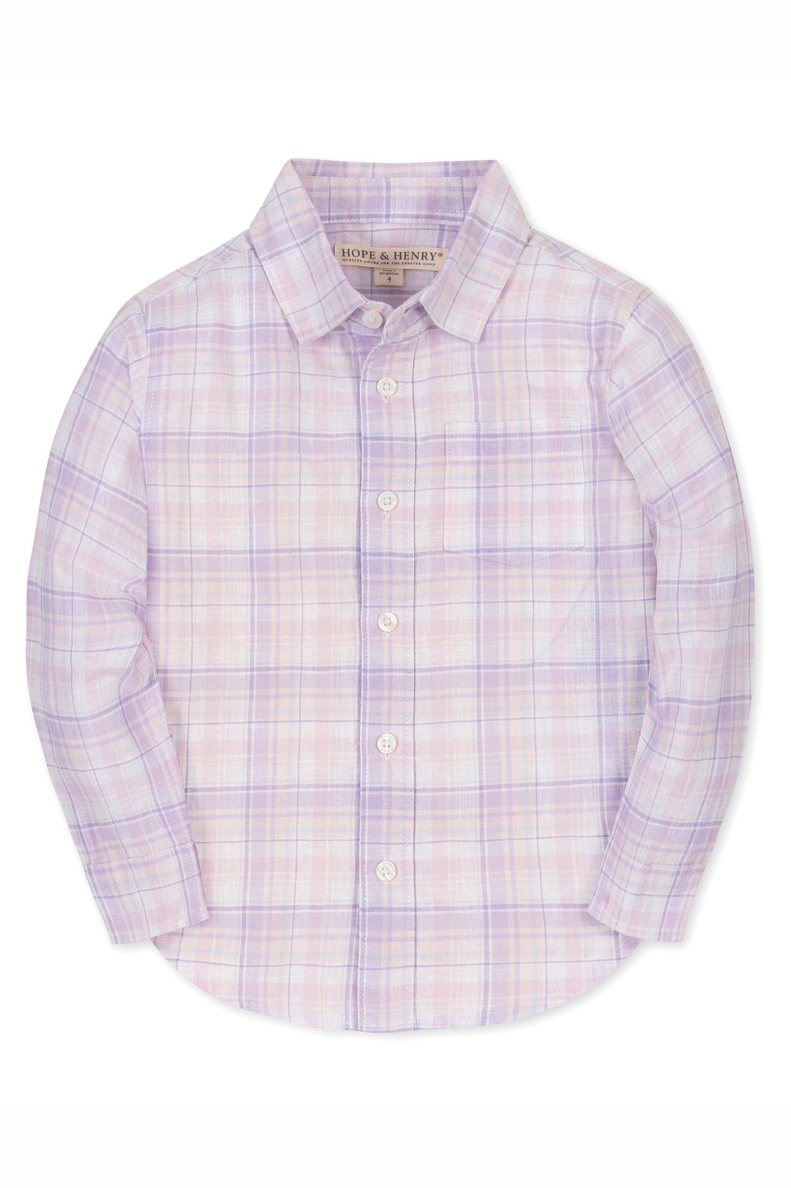 Linen Button Down Shirt for Boys, Monet Plaid, Sizes 2T-18