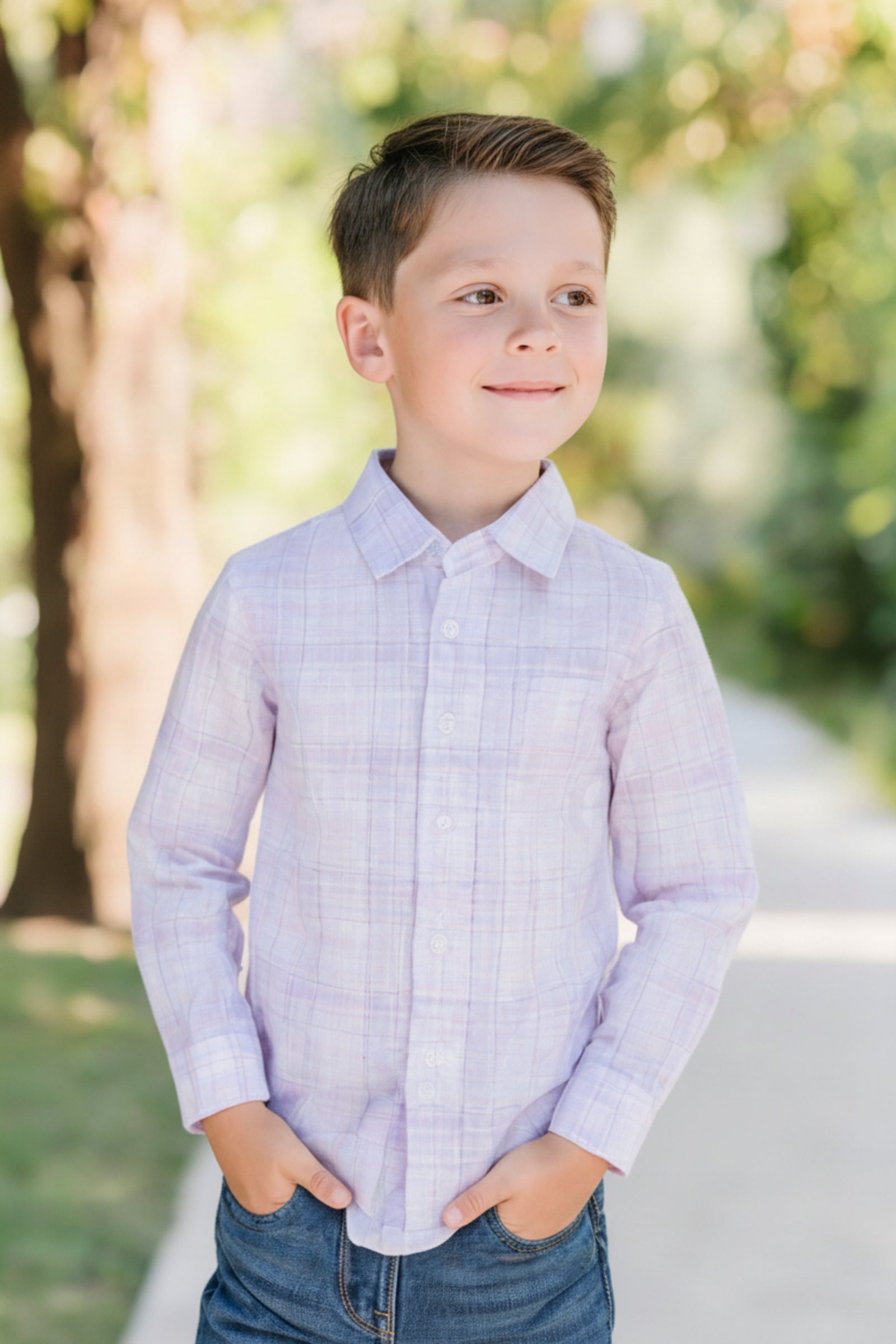 Linen Button Down Shirt for Boys, Monet Plaid, Sizes 2T-18