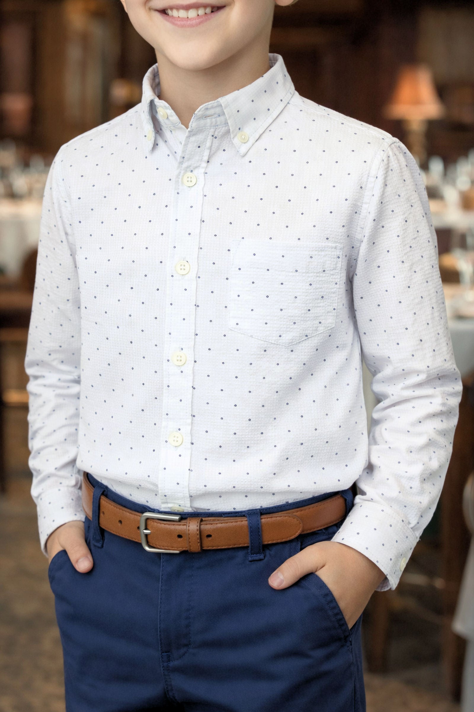 Organic Cotton Delft Dot Seersucker Shirt for Boys, Sizes 2T-18