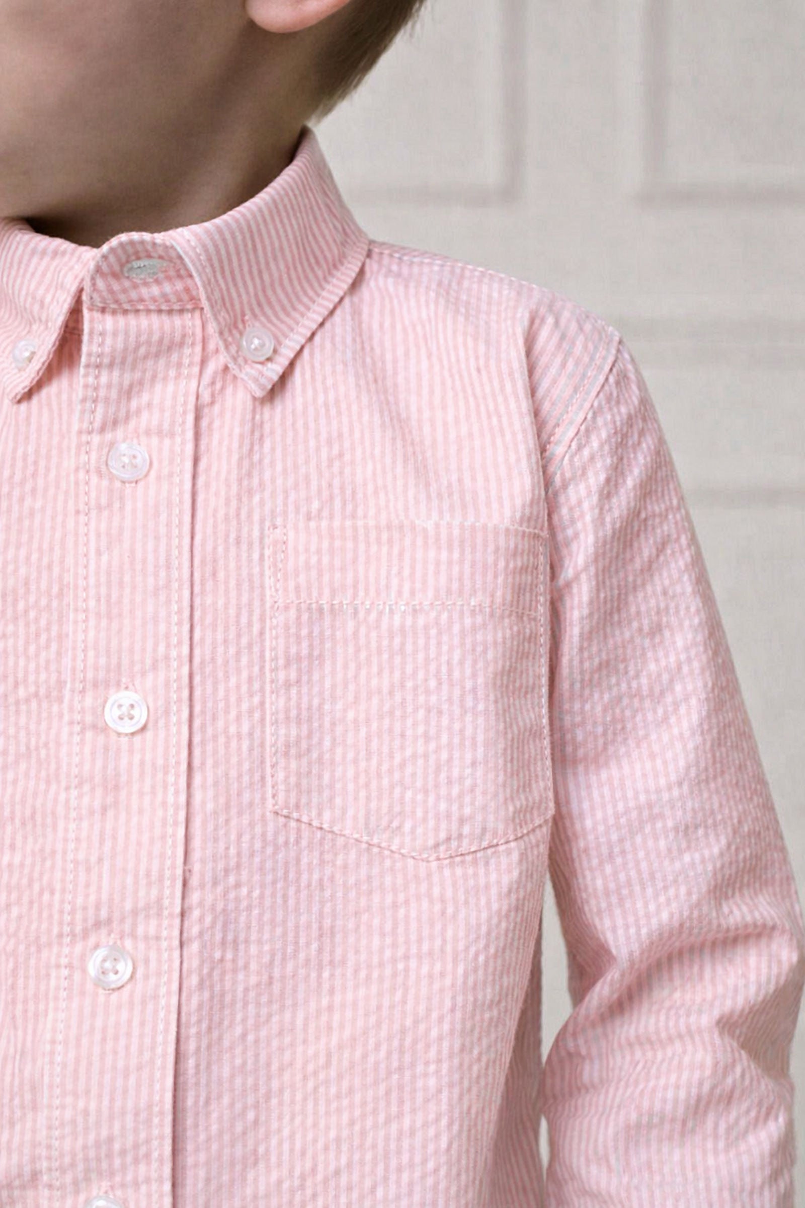 Organic Cotton Seersucker Shirt for Boys, Rose, Sizes 2T-18, Family Matching Outfits