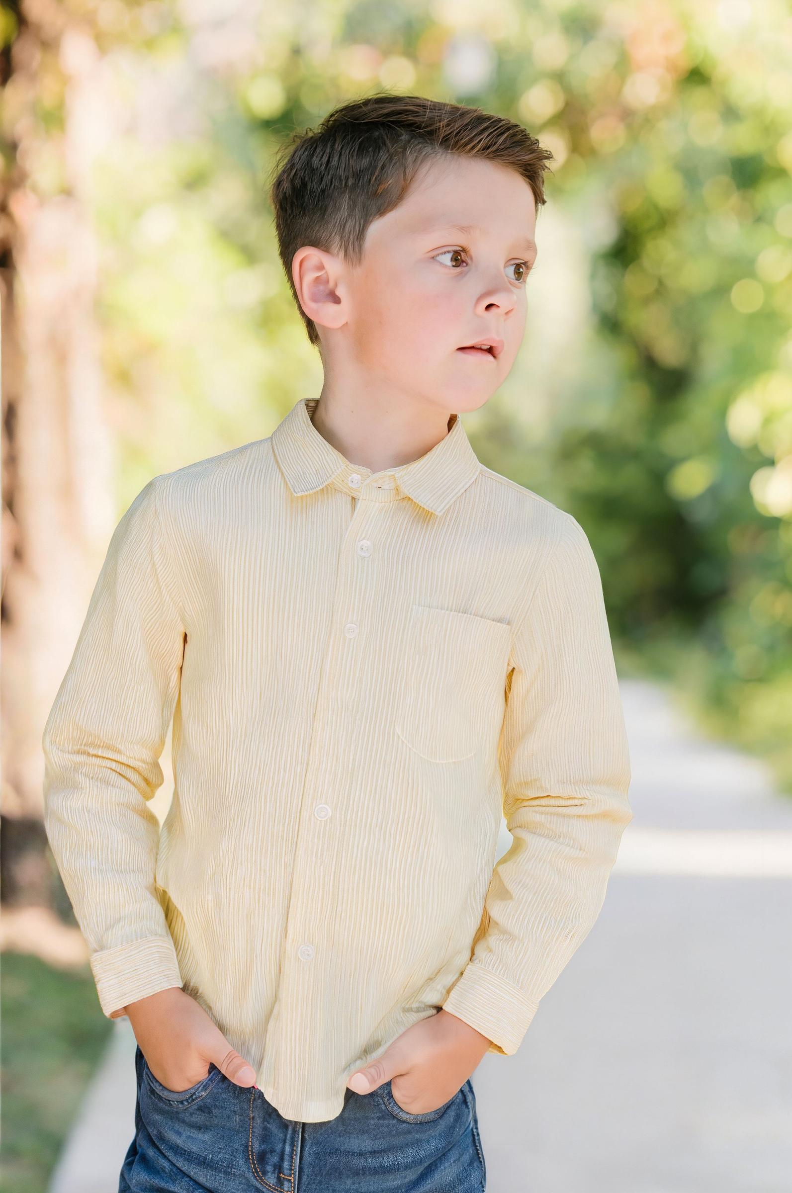 Organic Cotton Seersucker Shirt for Boys, Yellow, Sizes 2T-18