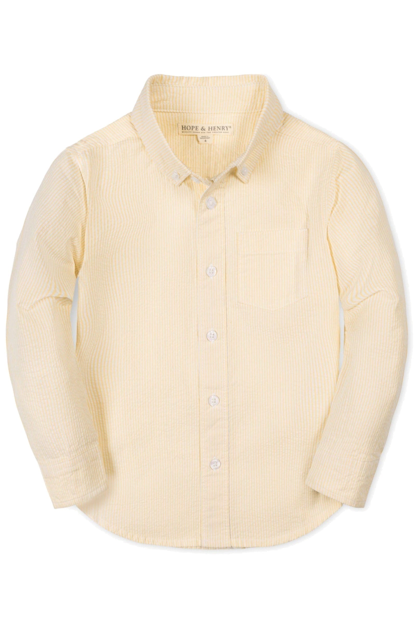 Organic Cotton Seersucker Shirt for Boys, Yellow, Sizes 2T-18