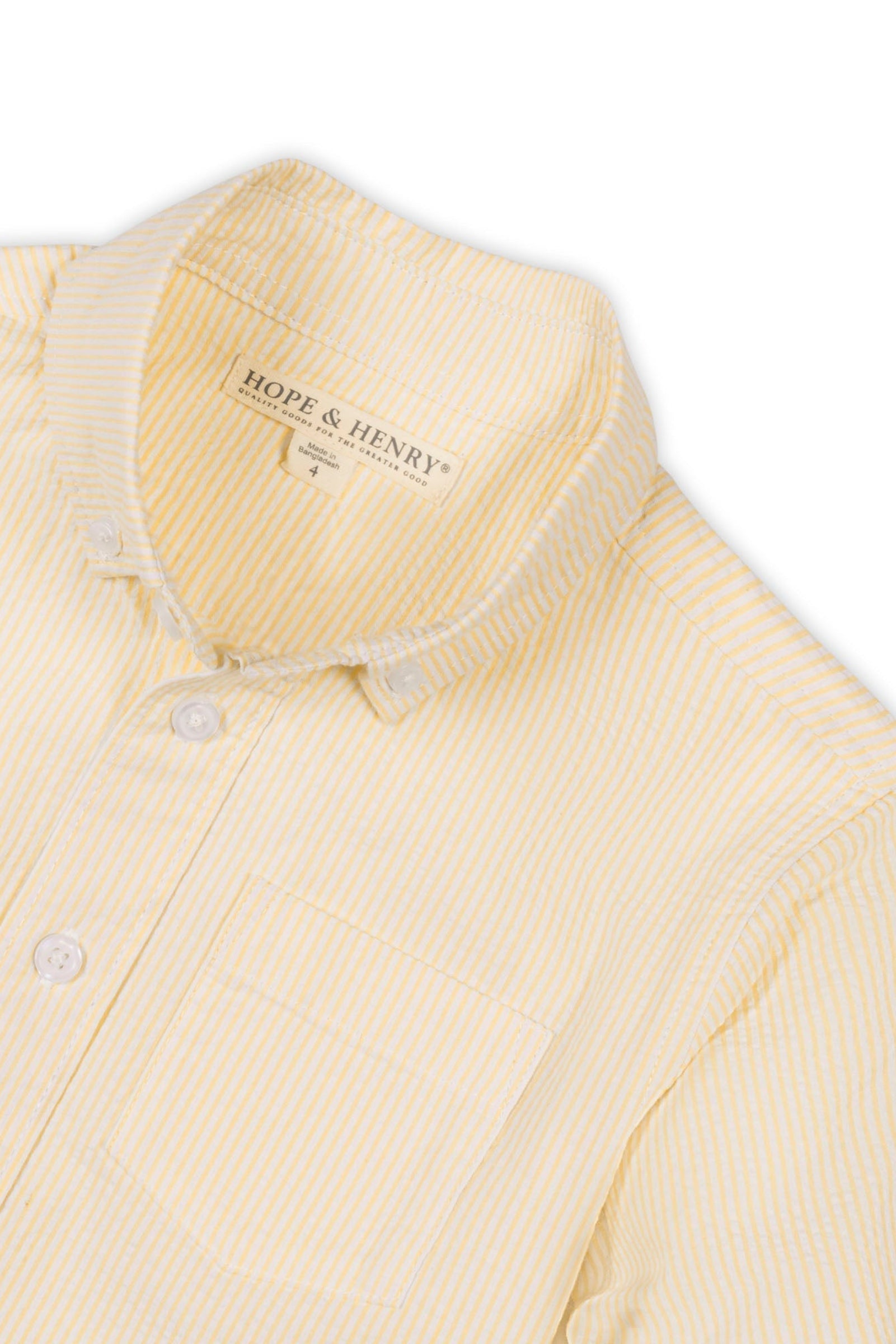 Organic Cotton Seersucker Shirt for Boys, Yellow, Sizes 2T-18