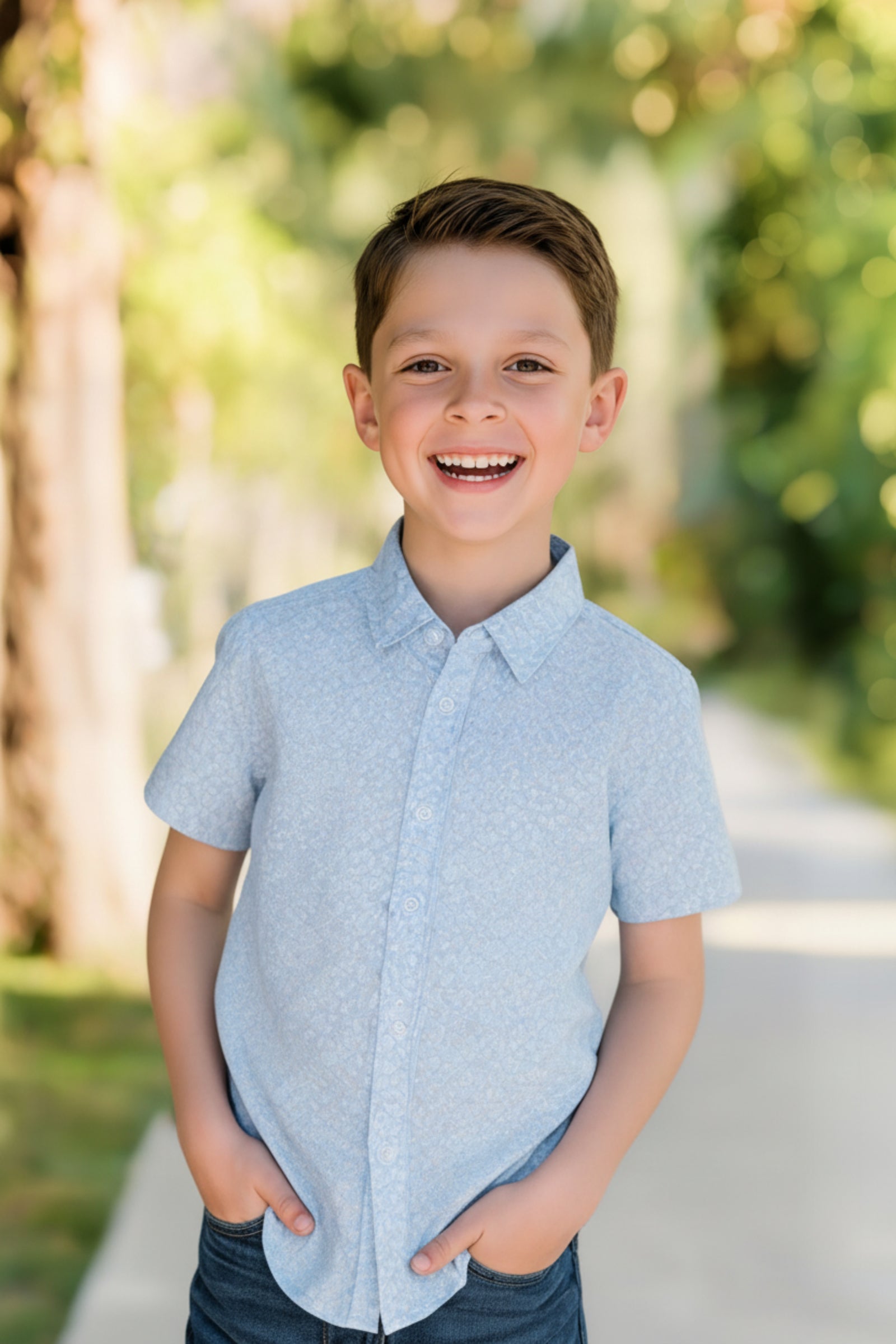Linen Short Sleeve Shirt for Boys, Blue, Sizes 2T-18