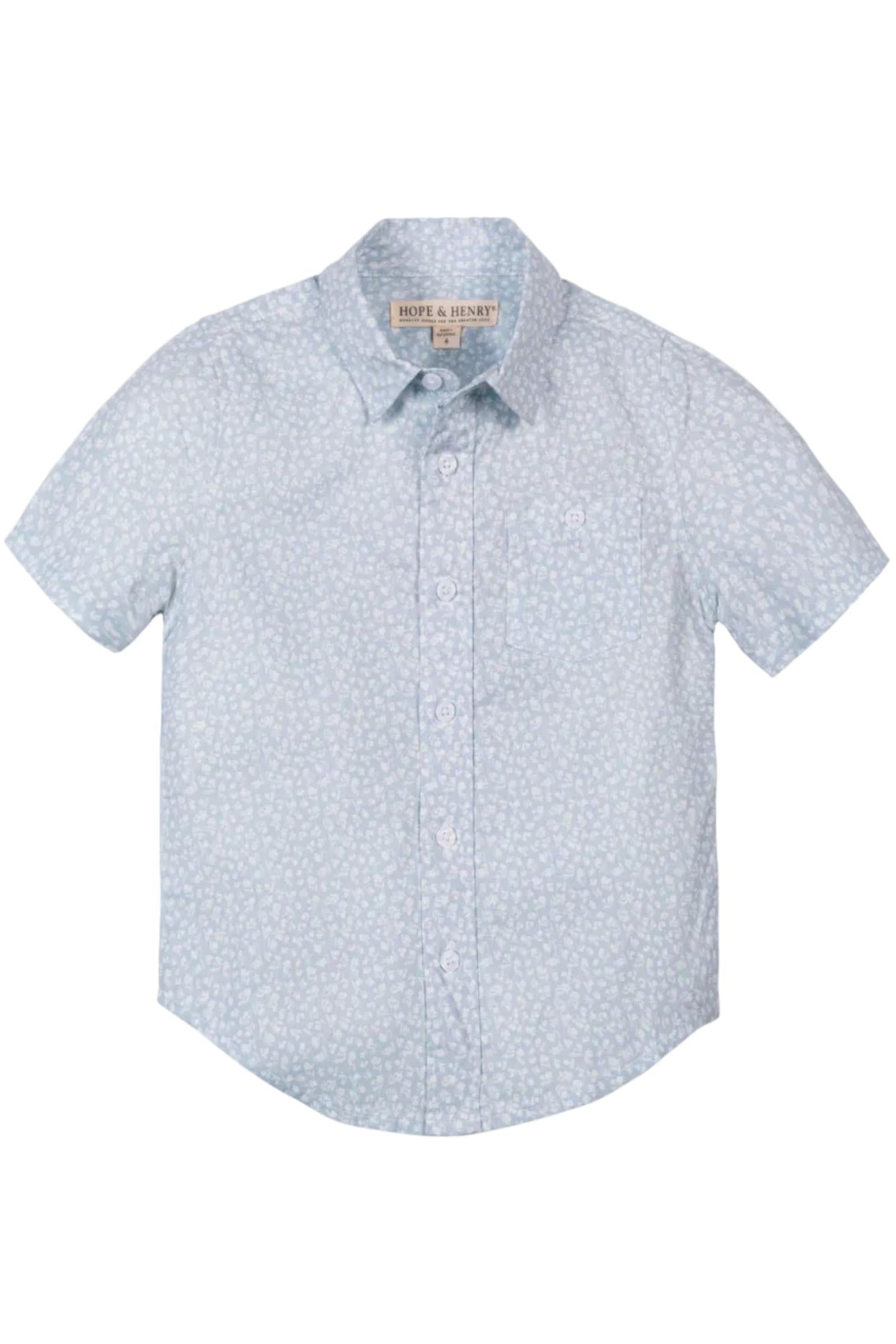 Linen Short Sleeve Shirt for Boys, Blue, Sizes 2T-18
