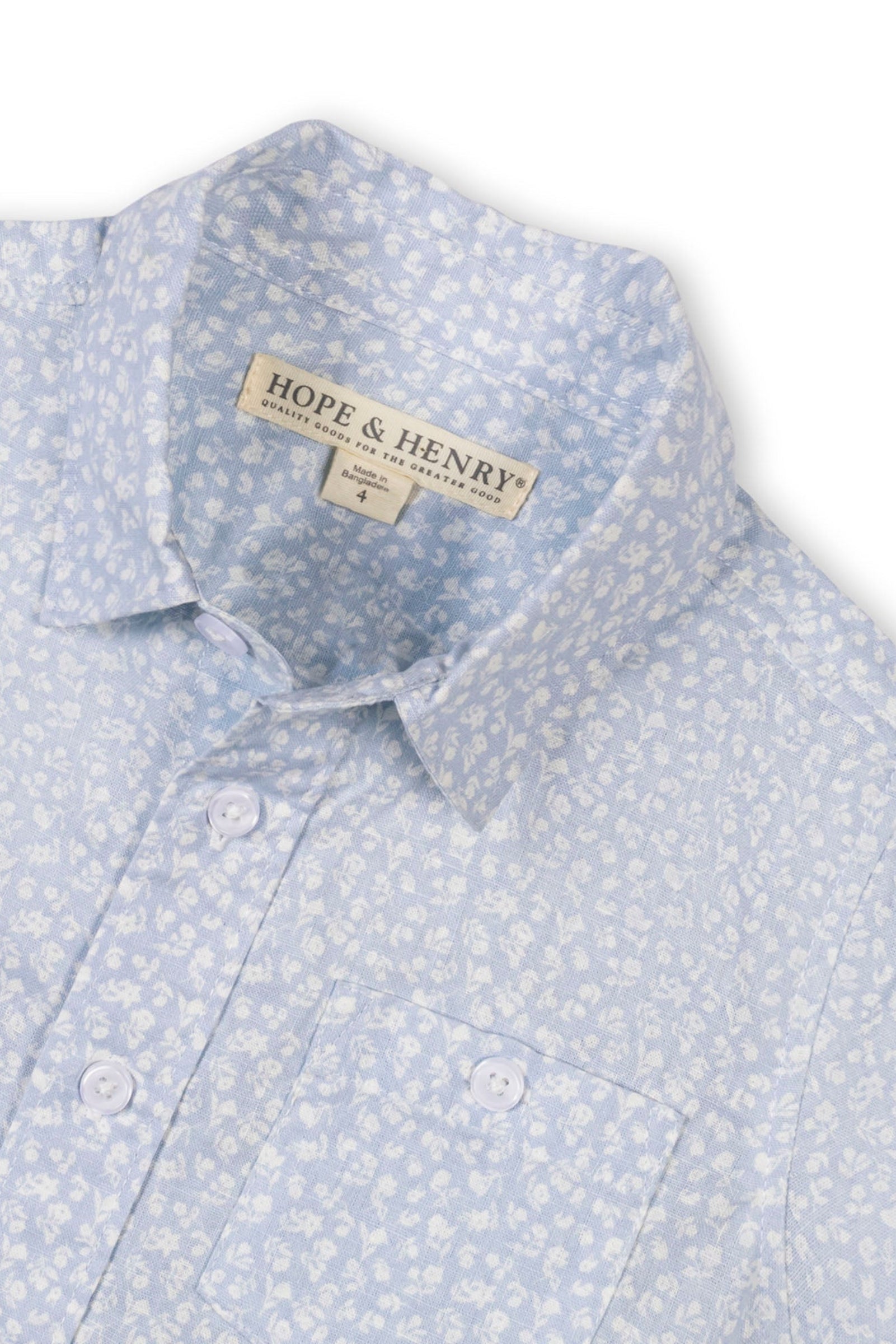 Linen Short Sleeve Shirt for Boys, Blue, Sizes 2T-18