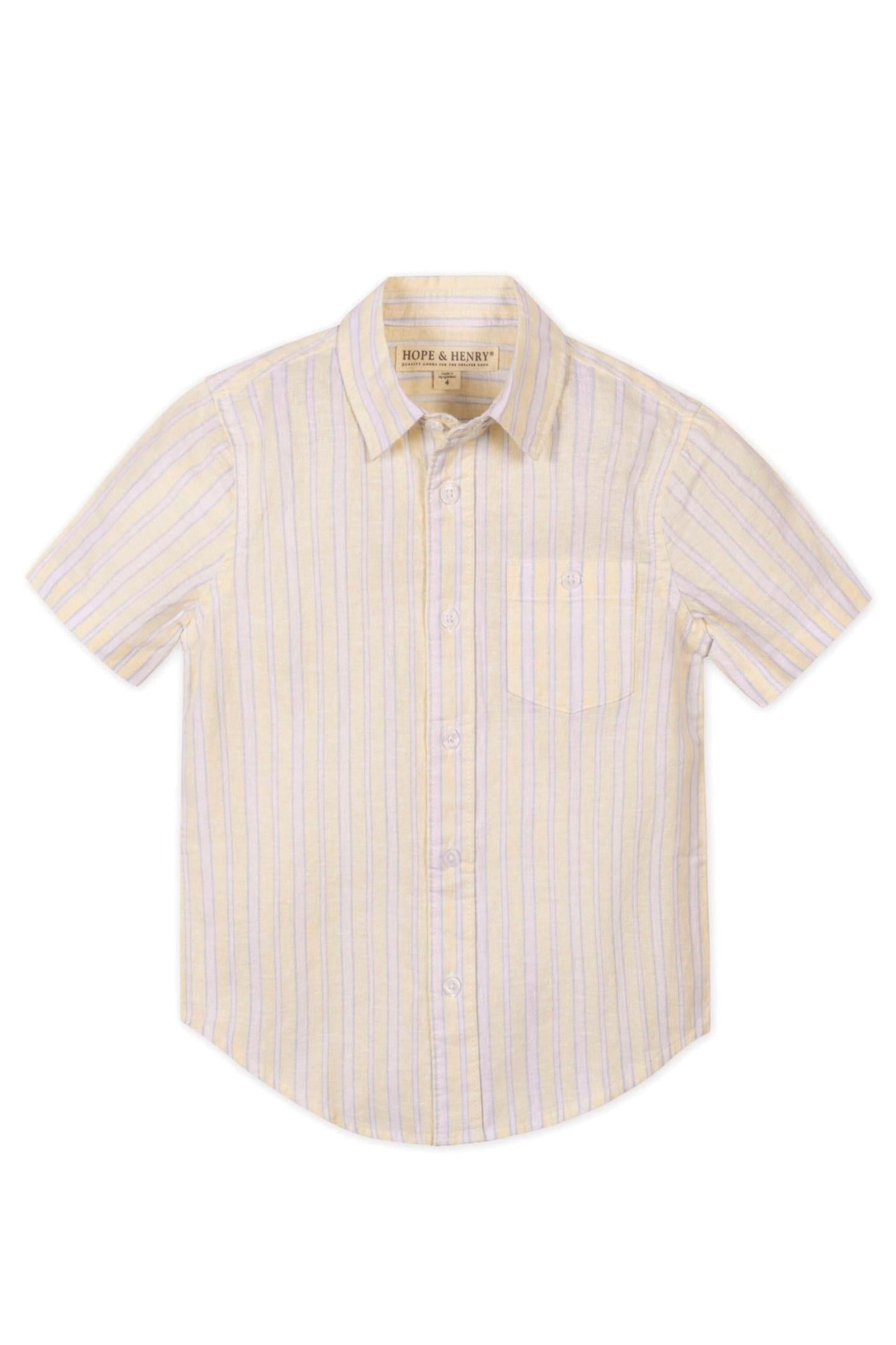 Linen Short Sleeve Shirt for Boys, Sunlit Stripe, Sizes 2T-18