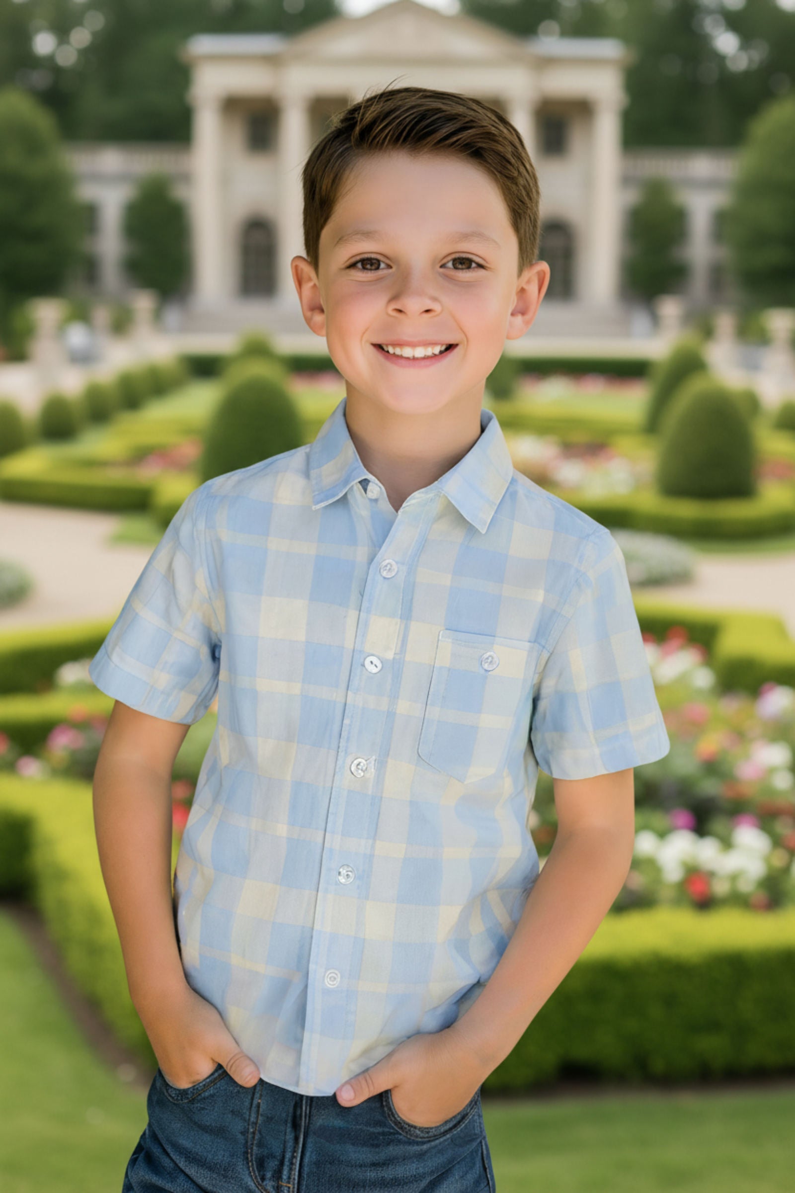 Linen Short Sleeve Shirt for Boys, Sunlit Plaid, Sizes 2T-18, Family Matching Outfits