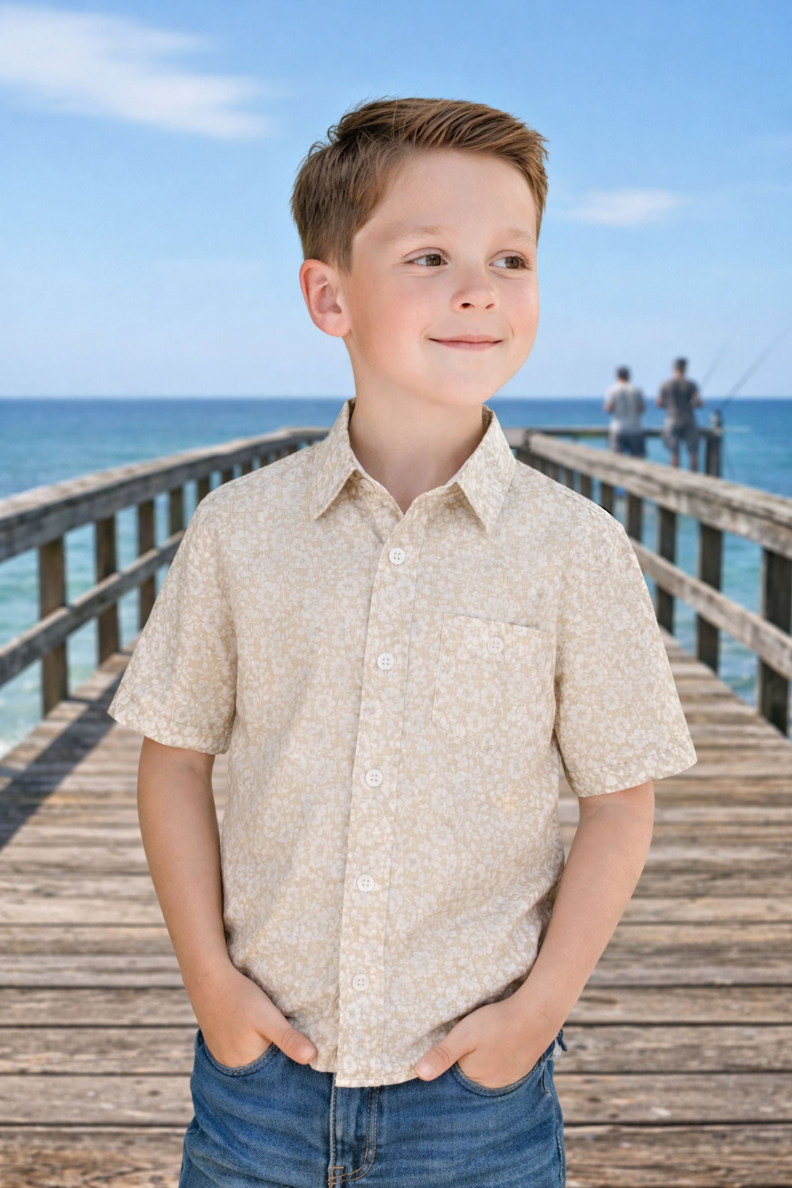 Linen Short Sleeve Shirt, Sandy Floral, Sizes 2T-18