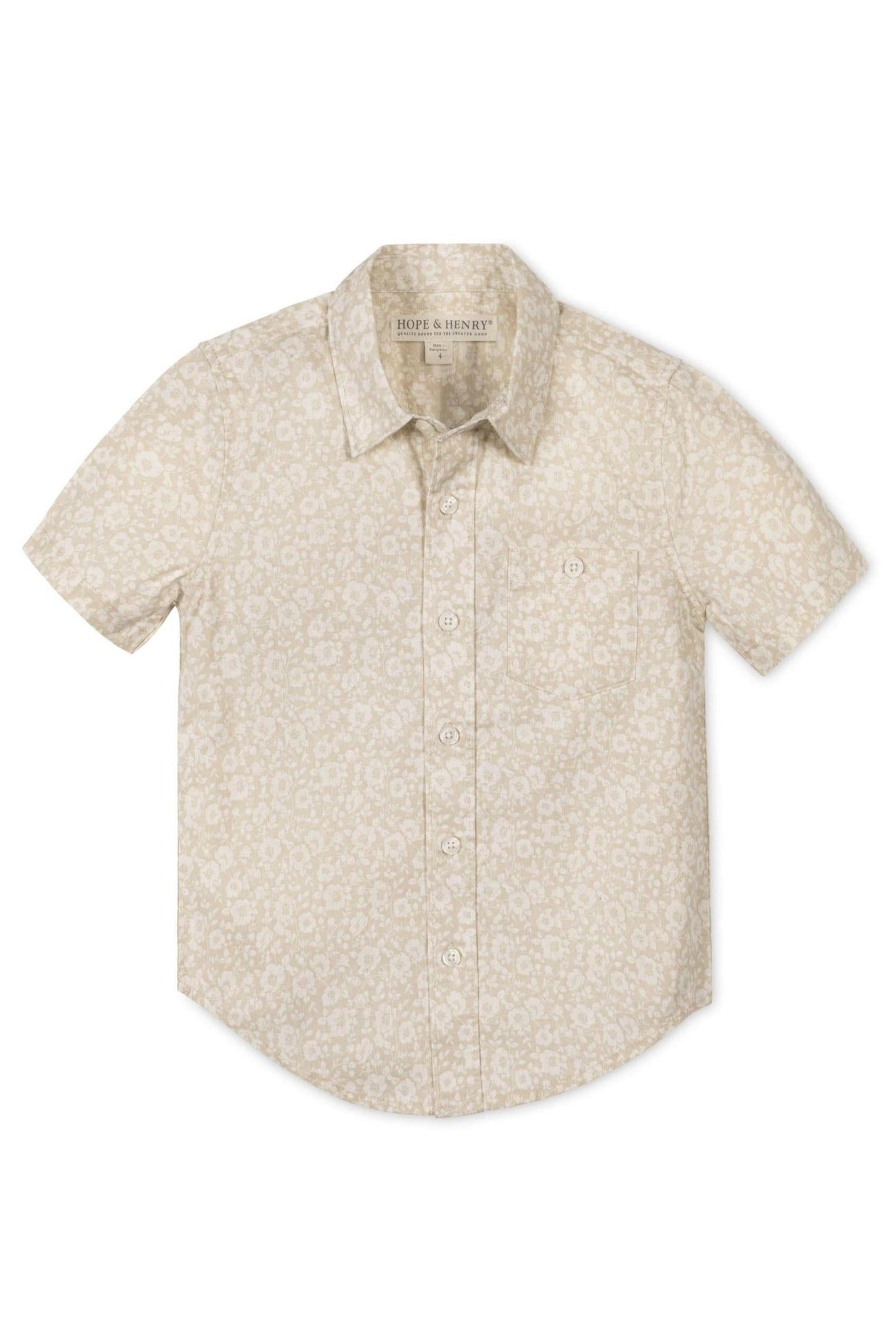 Linen Short Sleeve Shirt, Sandy Floral, Sizes 2T-18