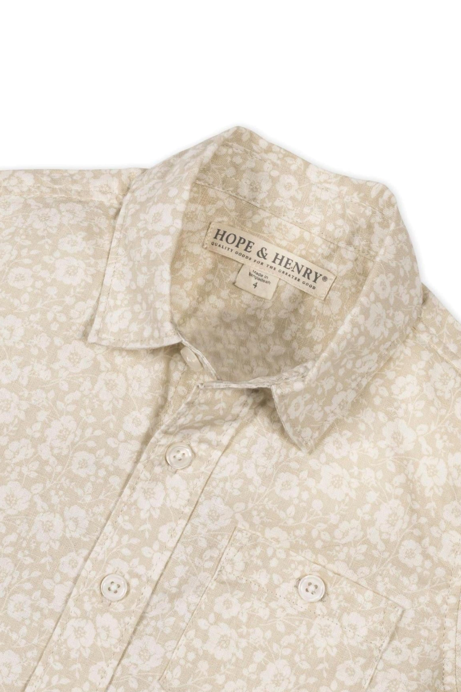 Linen Short Sleeve Shirt, Sandy Floral, Sizes 2T-18