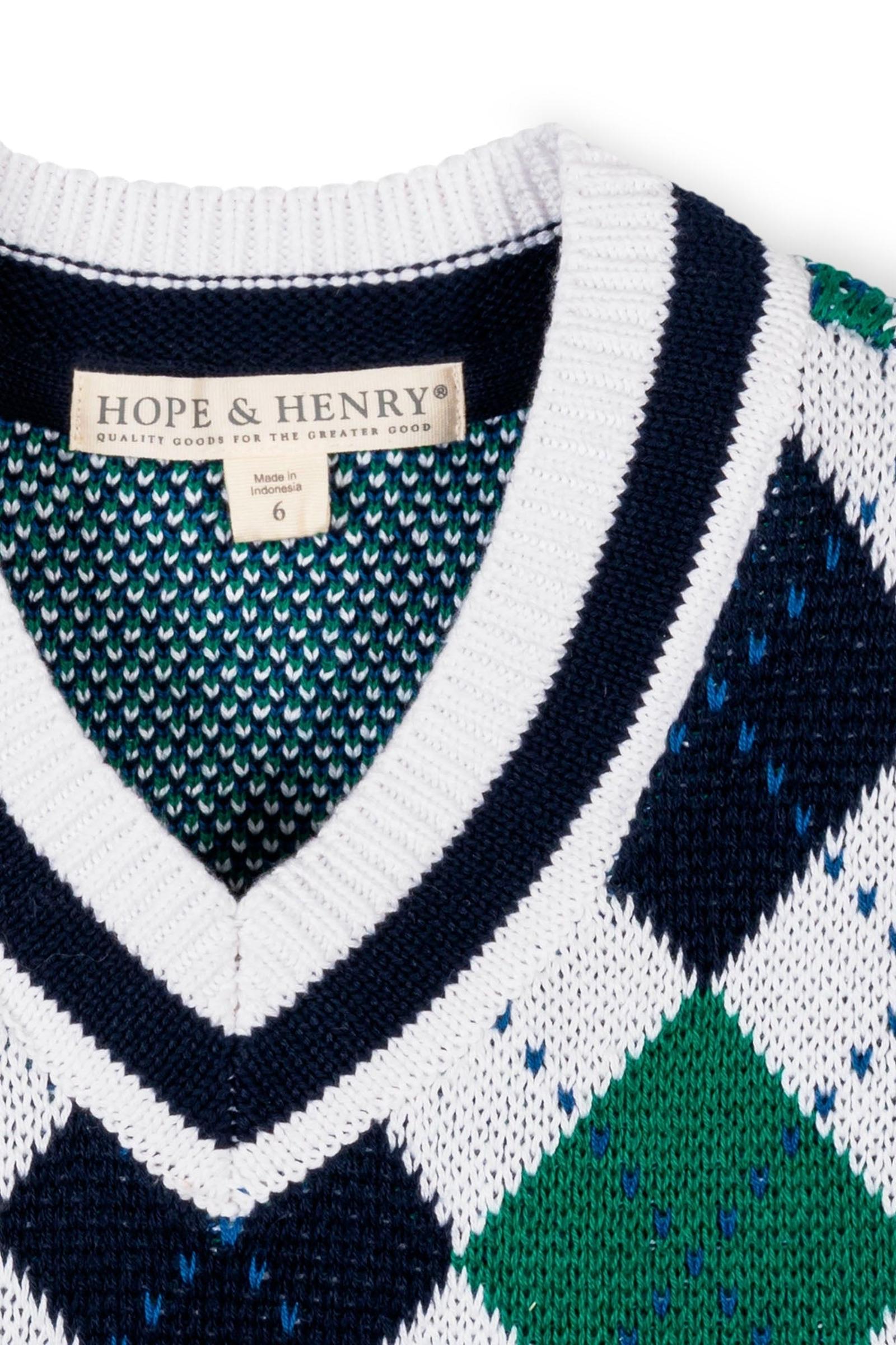 Organic Cotton Argyle Sweater Vest for Boys, White & Green, Size 2T-18