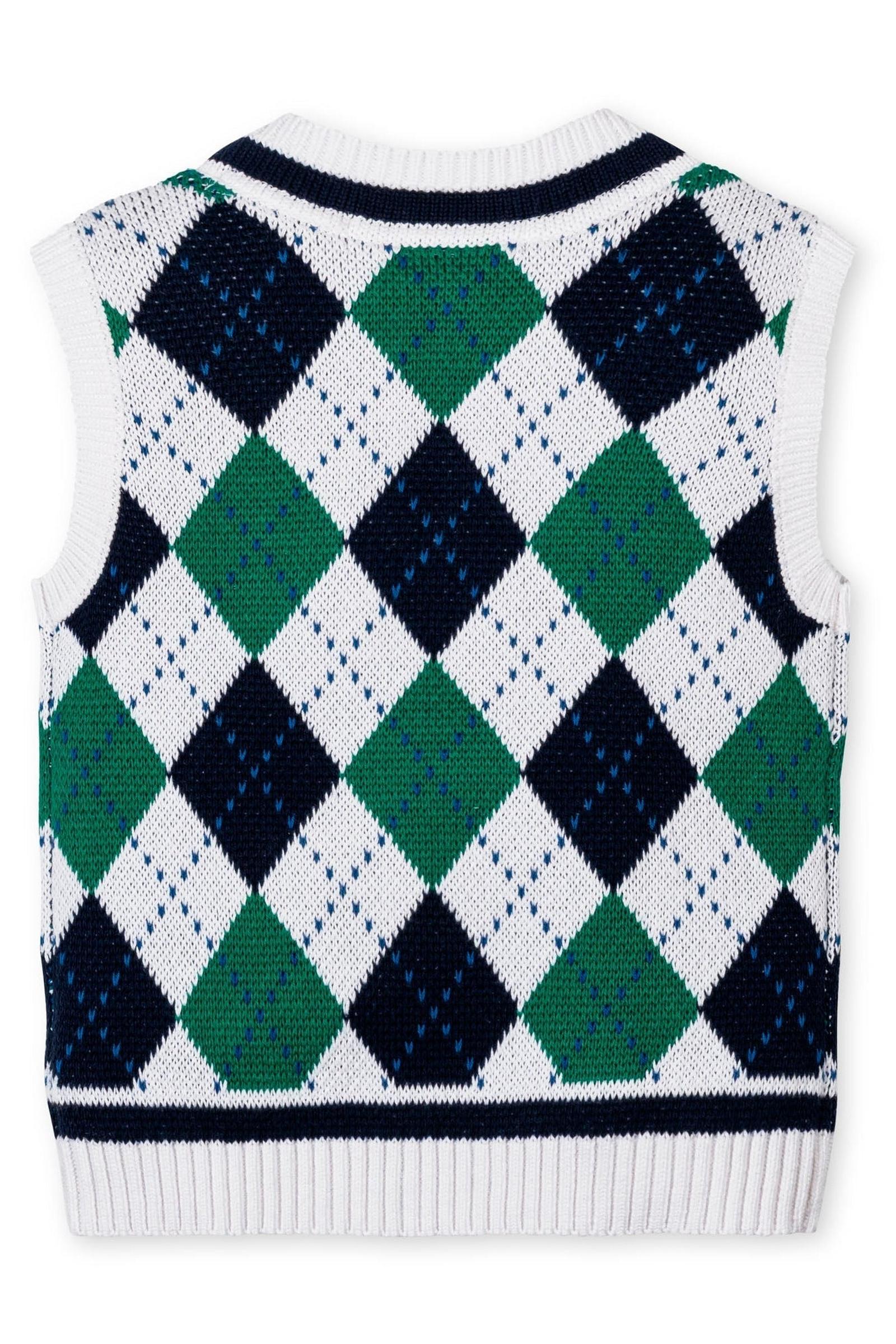 Organic Cotton Argyle Sweater Vest for Boys, White & Green, Size 2T-18