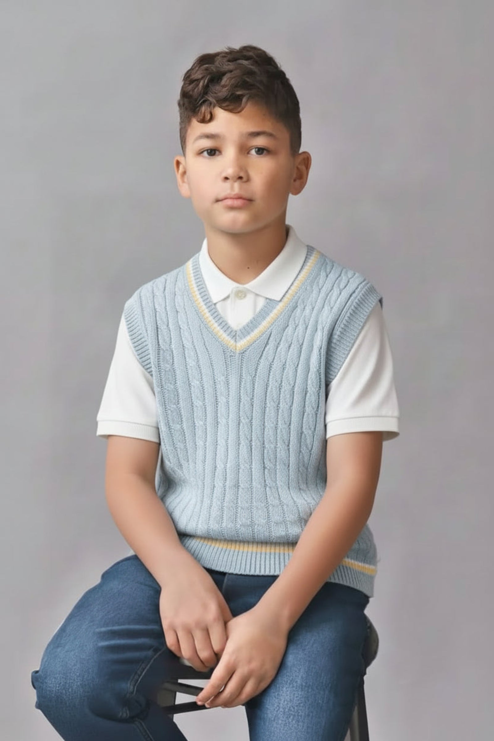 Light Blue Organic Cotton Cricket Sweater Vest for Boys, Sizes 2T-18