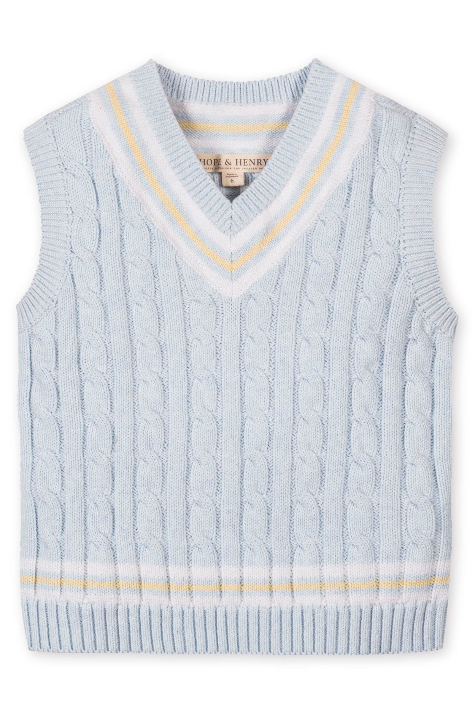 Light Blue Organic Cotton Cricket Sweater Vest for Boys, Sizes 2T-18