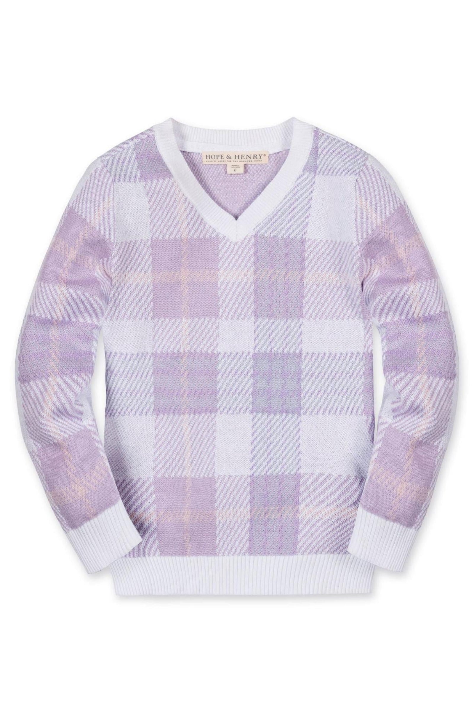 Organic Cotton V-Neck Intarsia Sweater for Boys, Monet Plaid, Sizes 2T-18