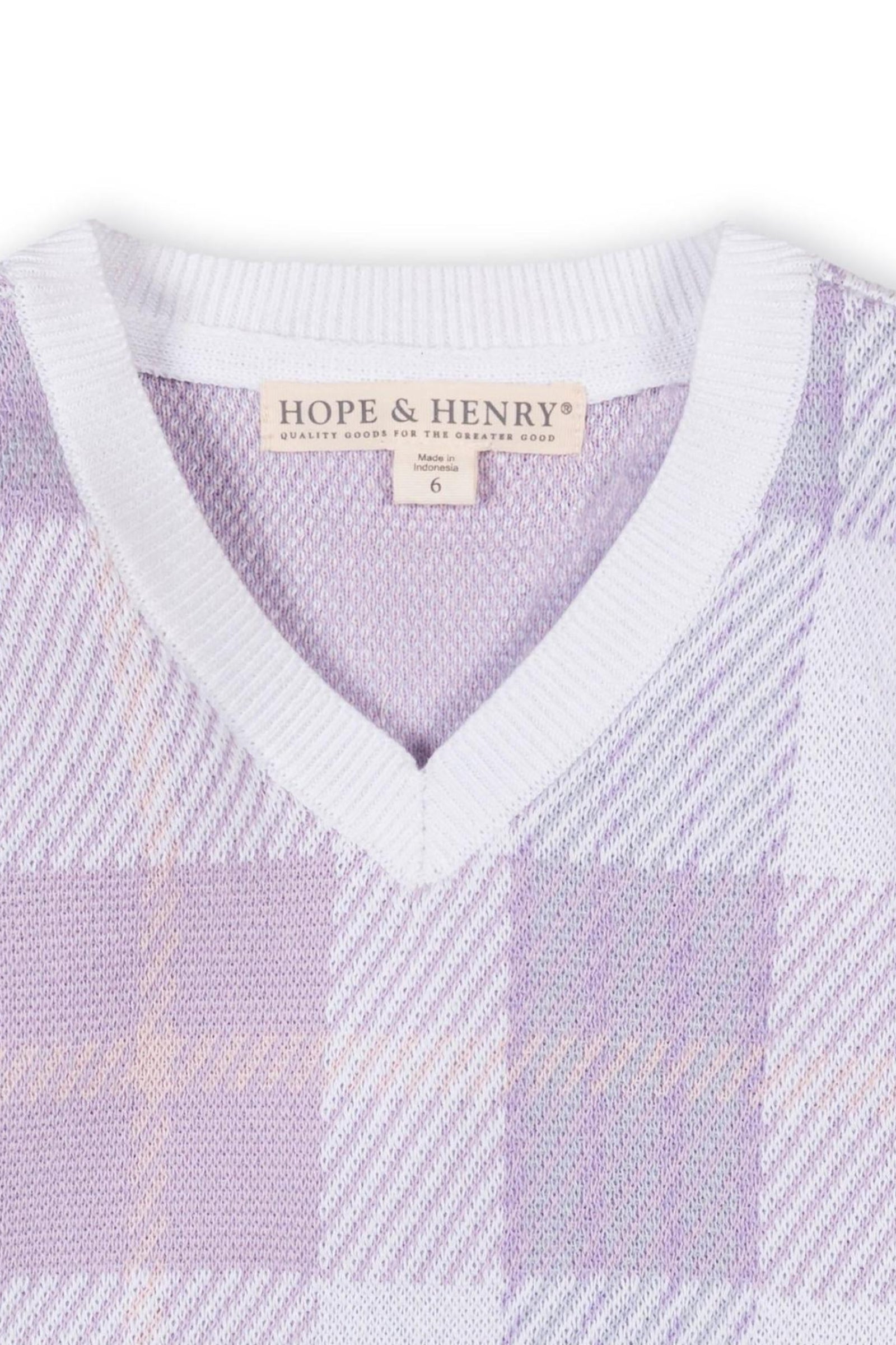 Organic Cotton V-Neck Intarsia Sweater for Boys, Monet Plaid, Sizes 2T-18