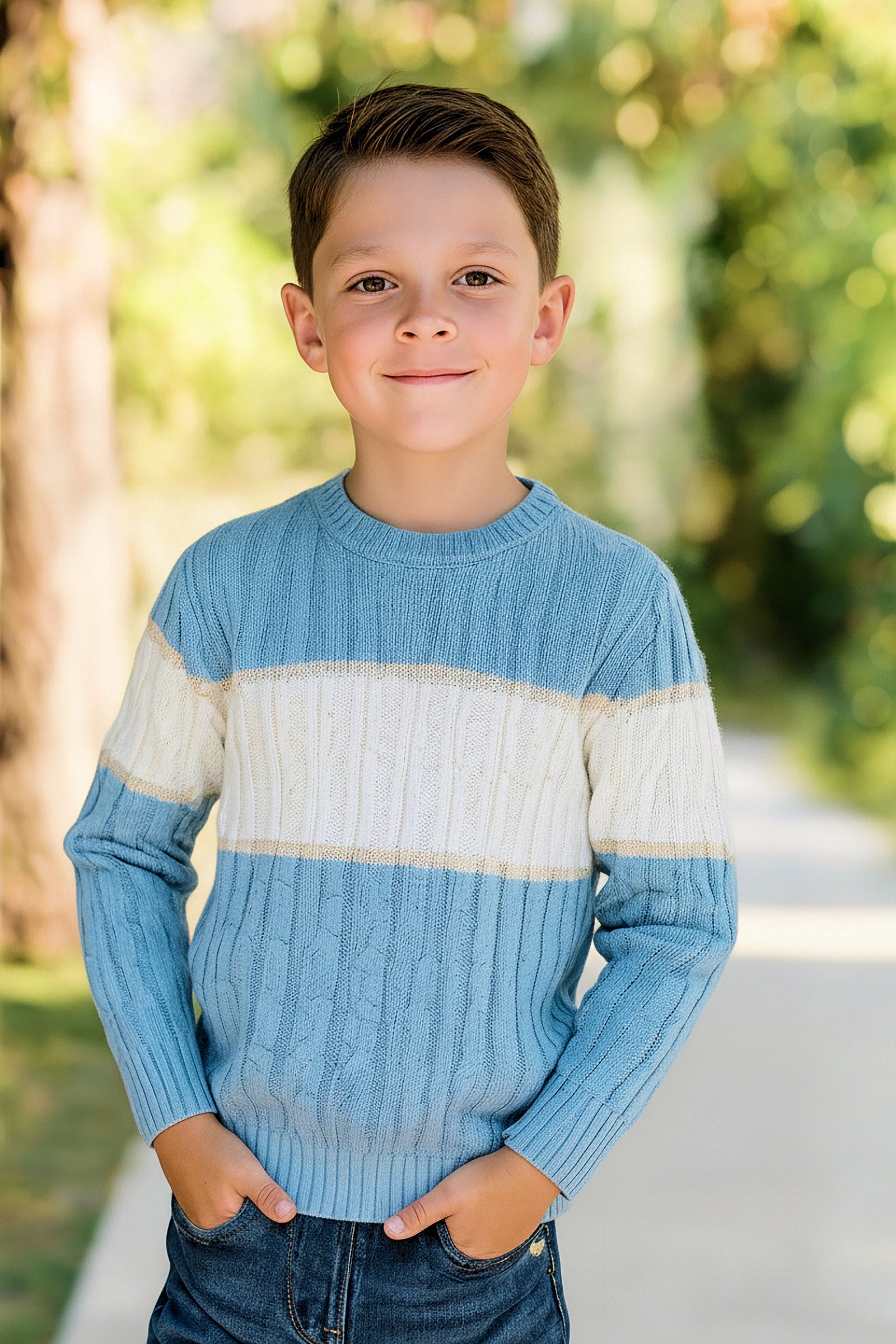 Organic Cotton Crewneck Sweater, Family Matching toddler, Bluebell Stripe, Sizes 2T-18
