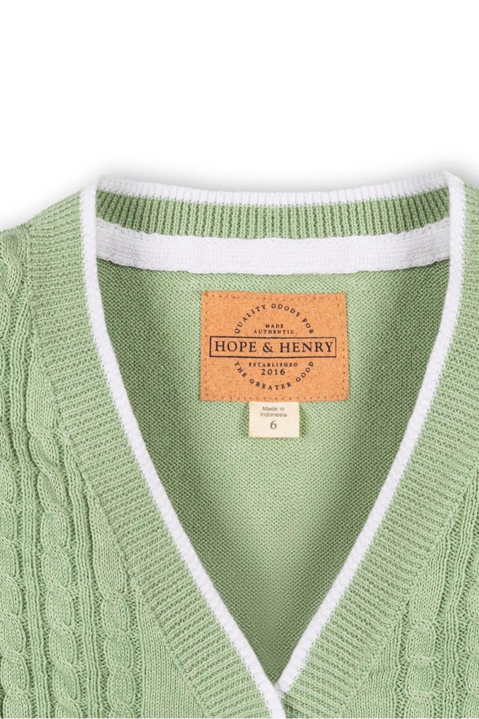 Organic Cotton Cable Cardigan for Boys, Soft Green, Sizes 2T-18