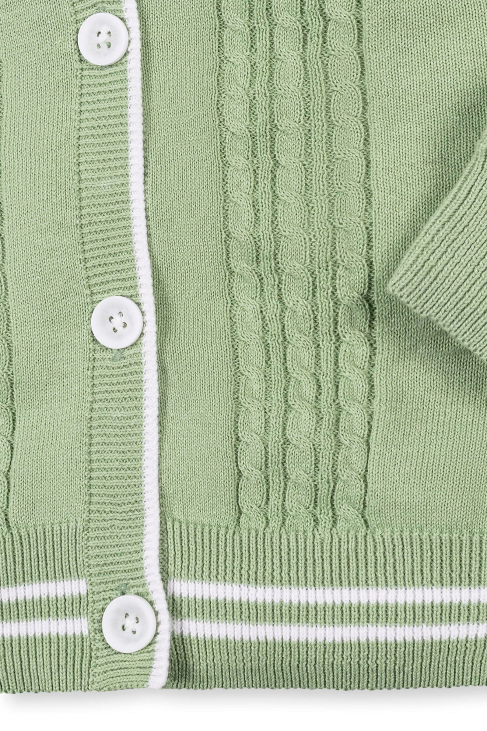 Organic Cotton Cable Cardigan for Boys, Soft Green, Sizes 2T-18