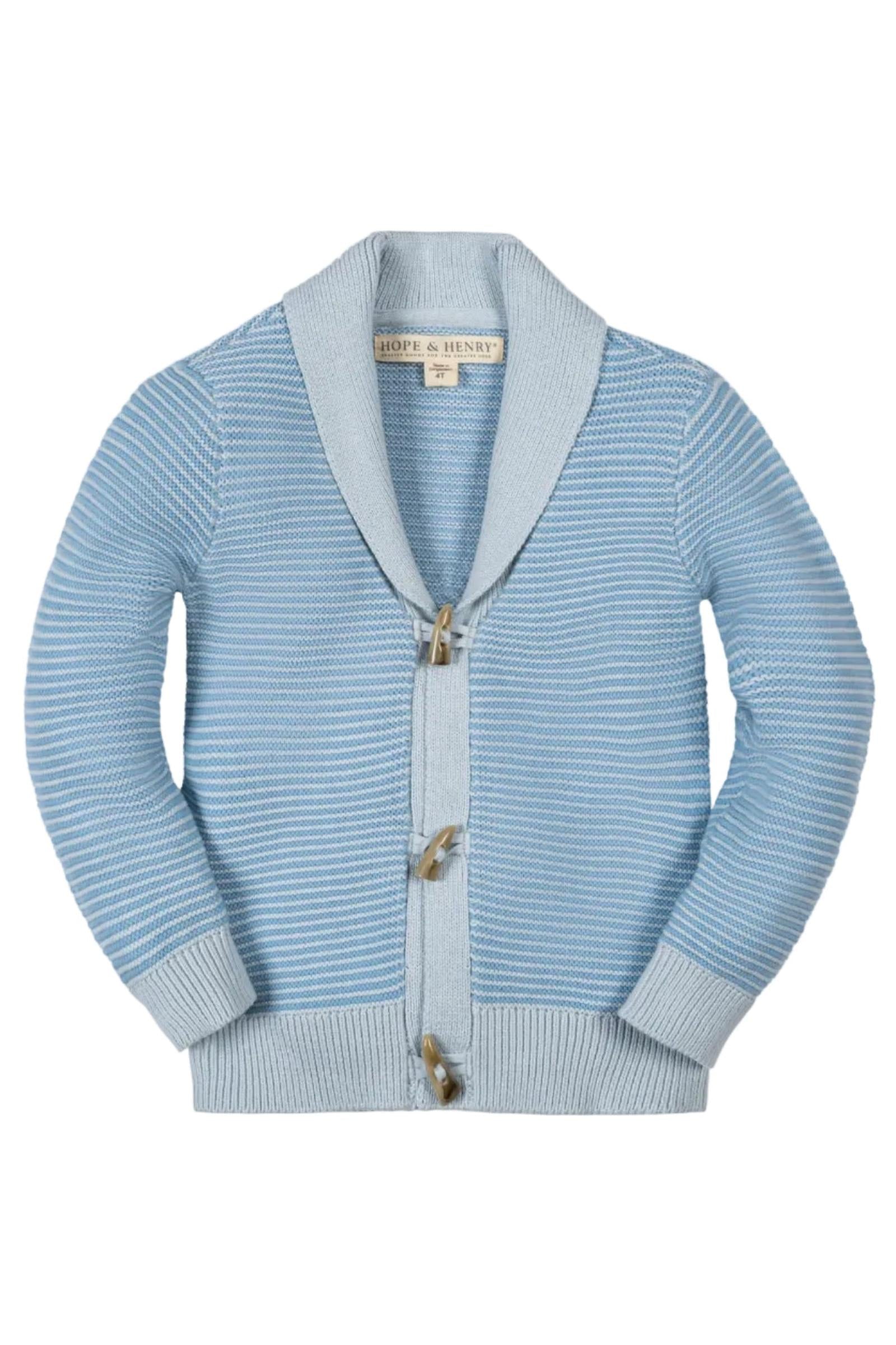 Organic Cotton Shawl Collar Cardigan for Boys, Bluebell, Sizes 2T-18