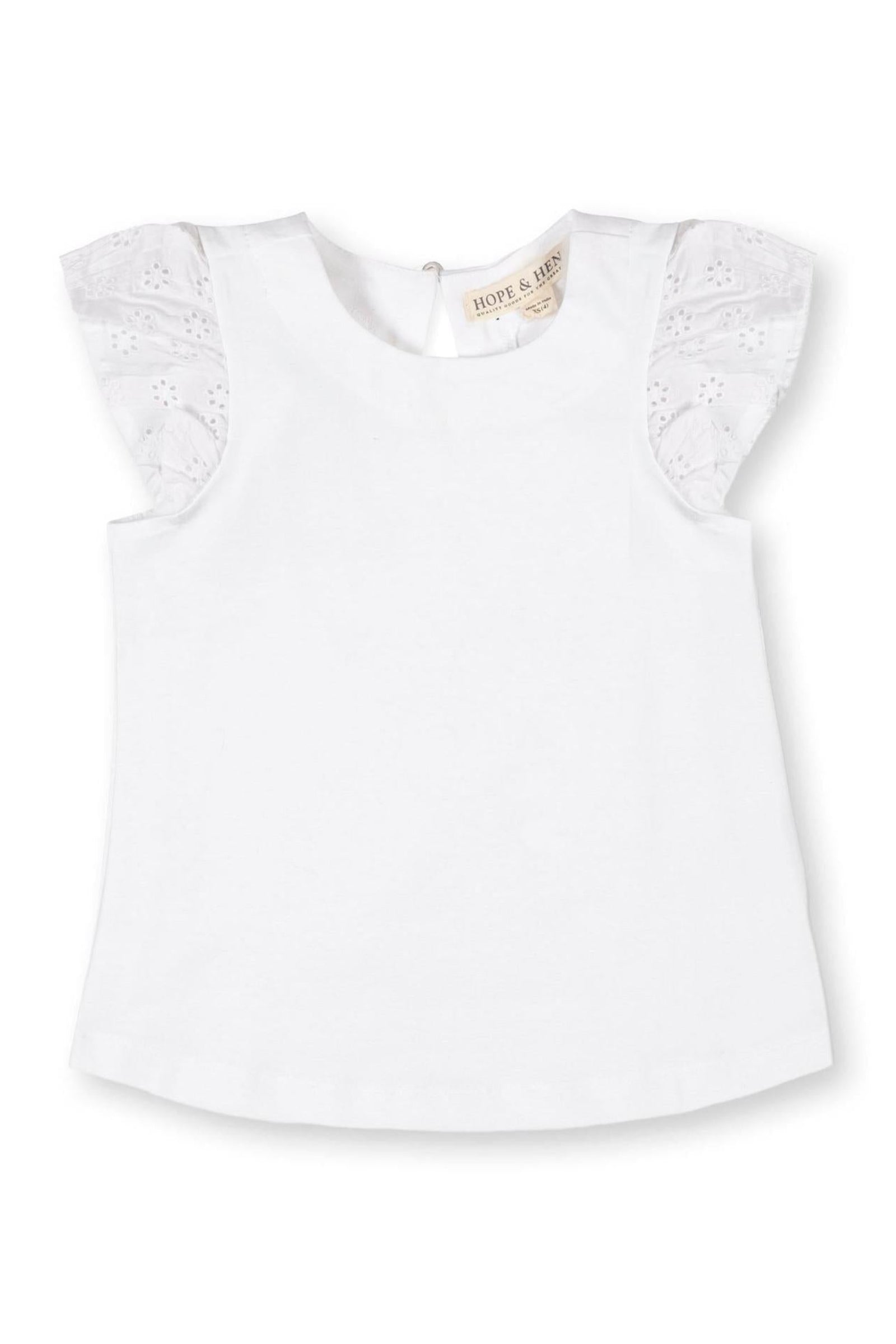 Organic Cotton Knit Top with Eyelet Flutter Sleeves, White, Toddler & Kids