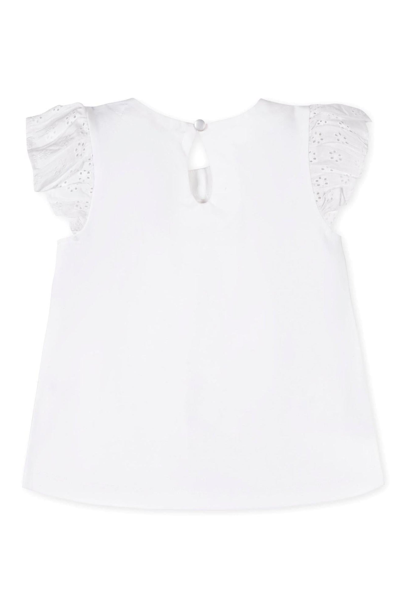 Organic Cotton Knit Top with Eyelet Flutter Sleeves, White, Toddler & Kids
