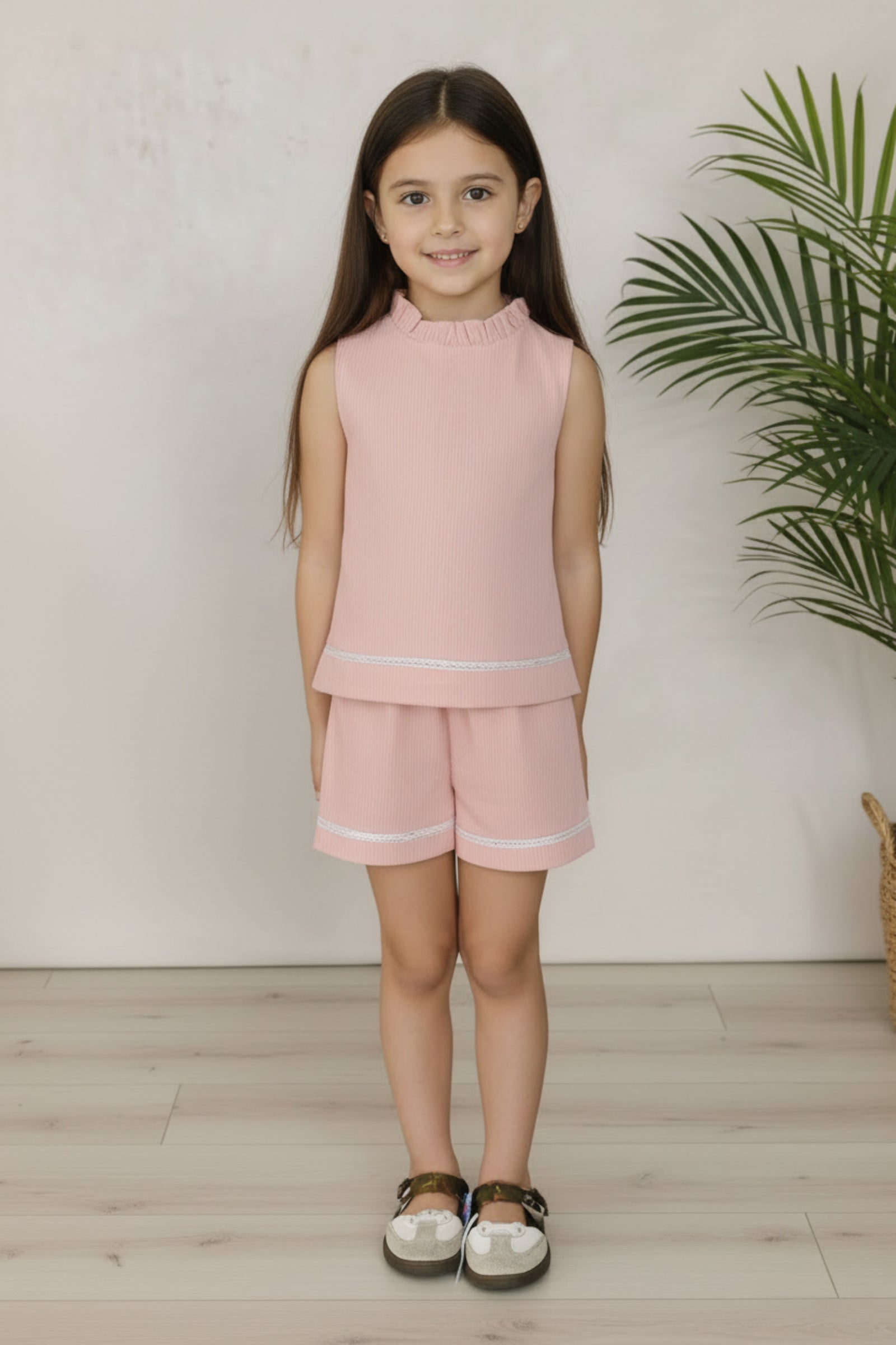 Rose Organic Cotton Seersucker Pull-On Shorts for Girls, Sizes 2T-12
