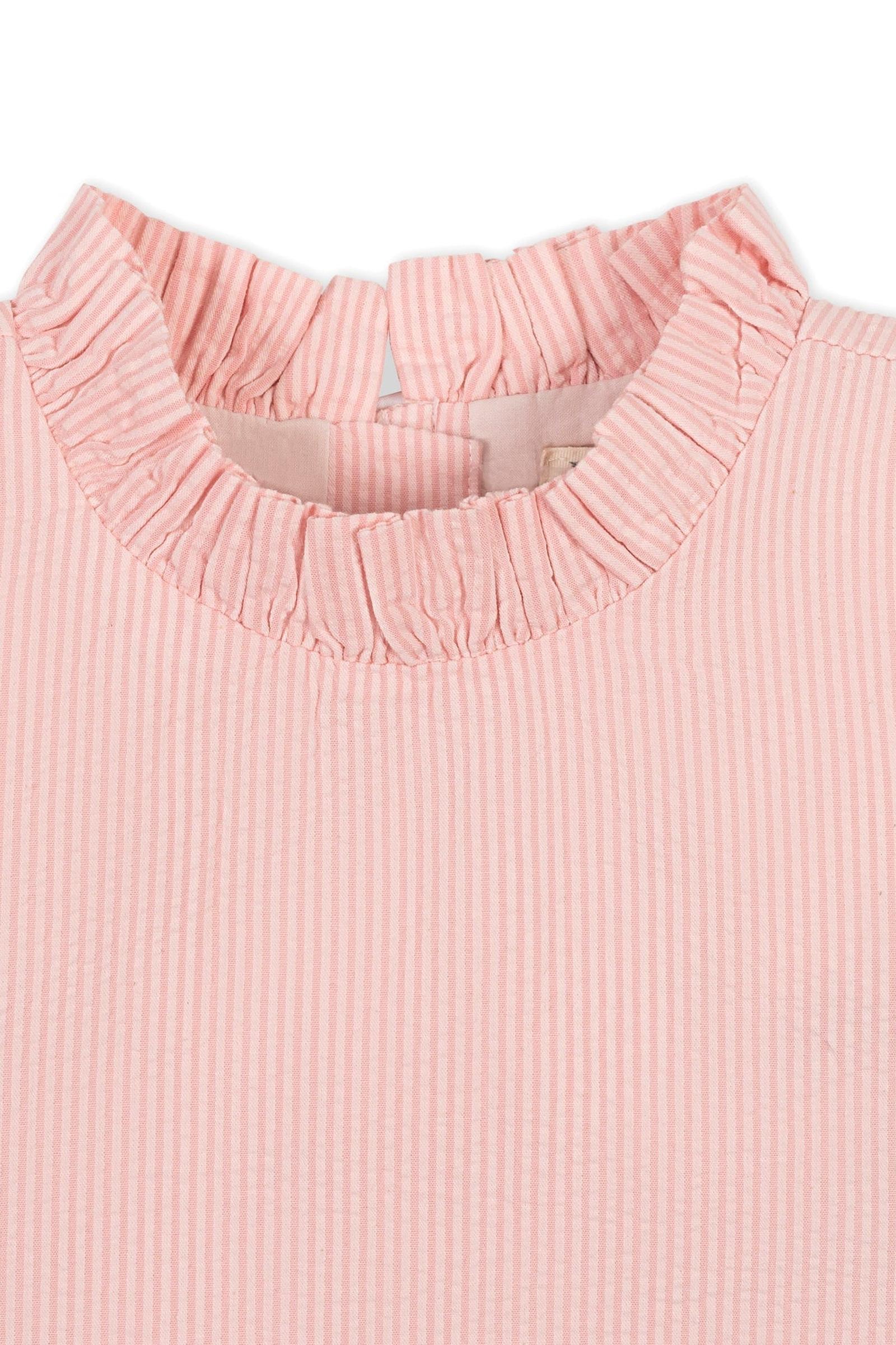 Organic Cotton Ruffle Neck Seersucker Top for Girls, Rose, Sizes 2T-12