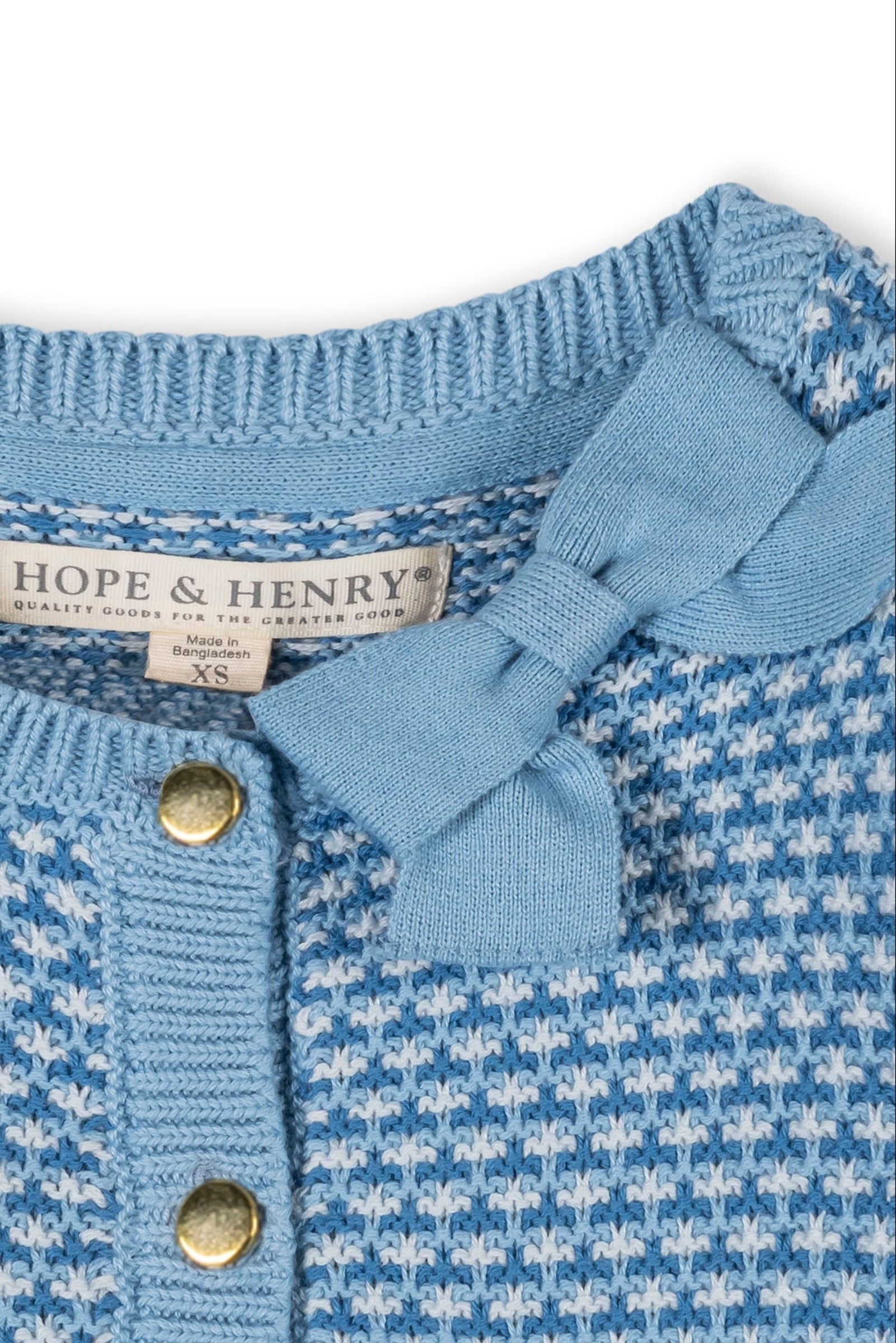 Organic Cotton Tweed Stitch Bow Cardigan, Bluebell Tweed, Toddler & Kids