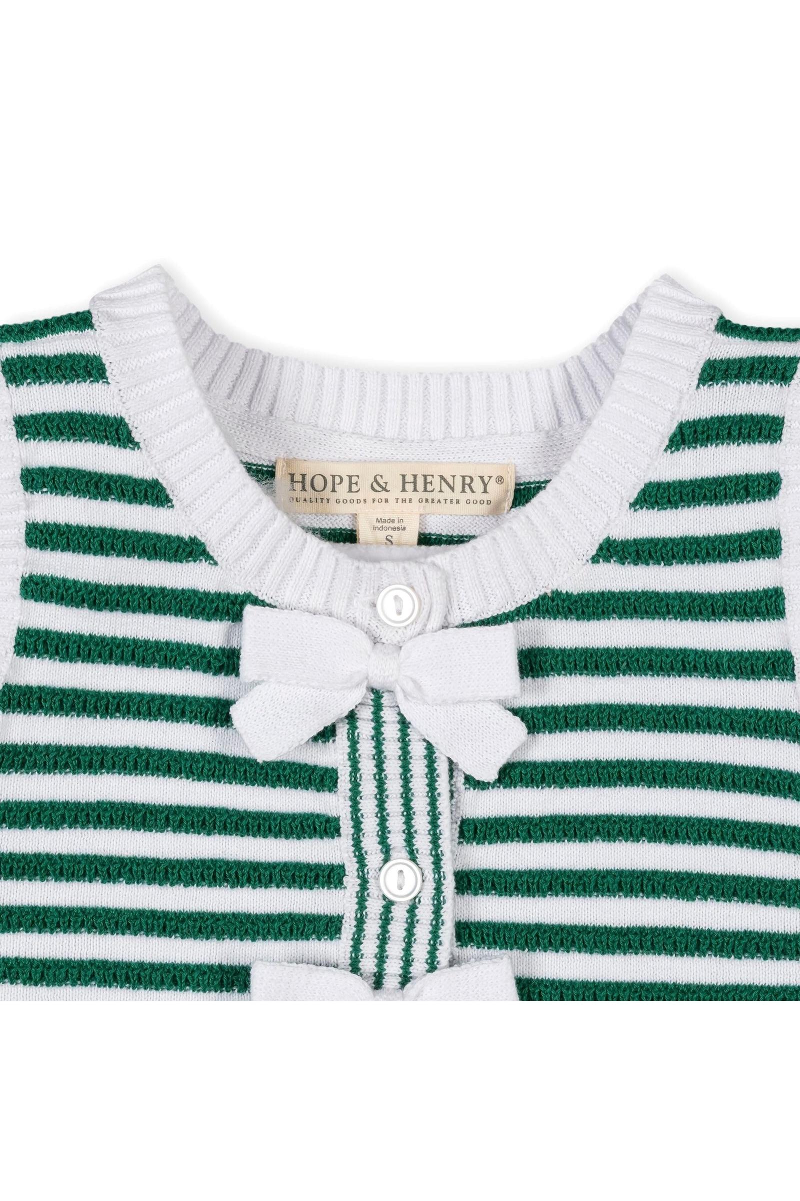 Organic Cotton Button Front Sweater Tank Top with Bows, Green Stripes, Toddler & Kids