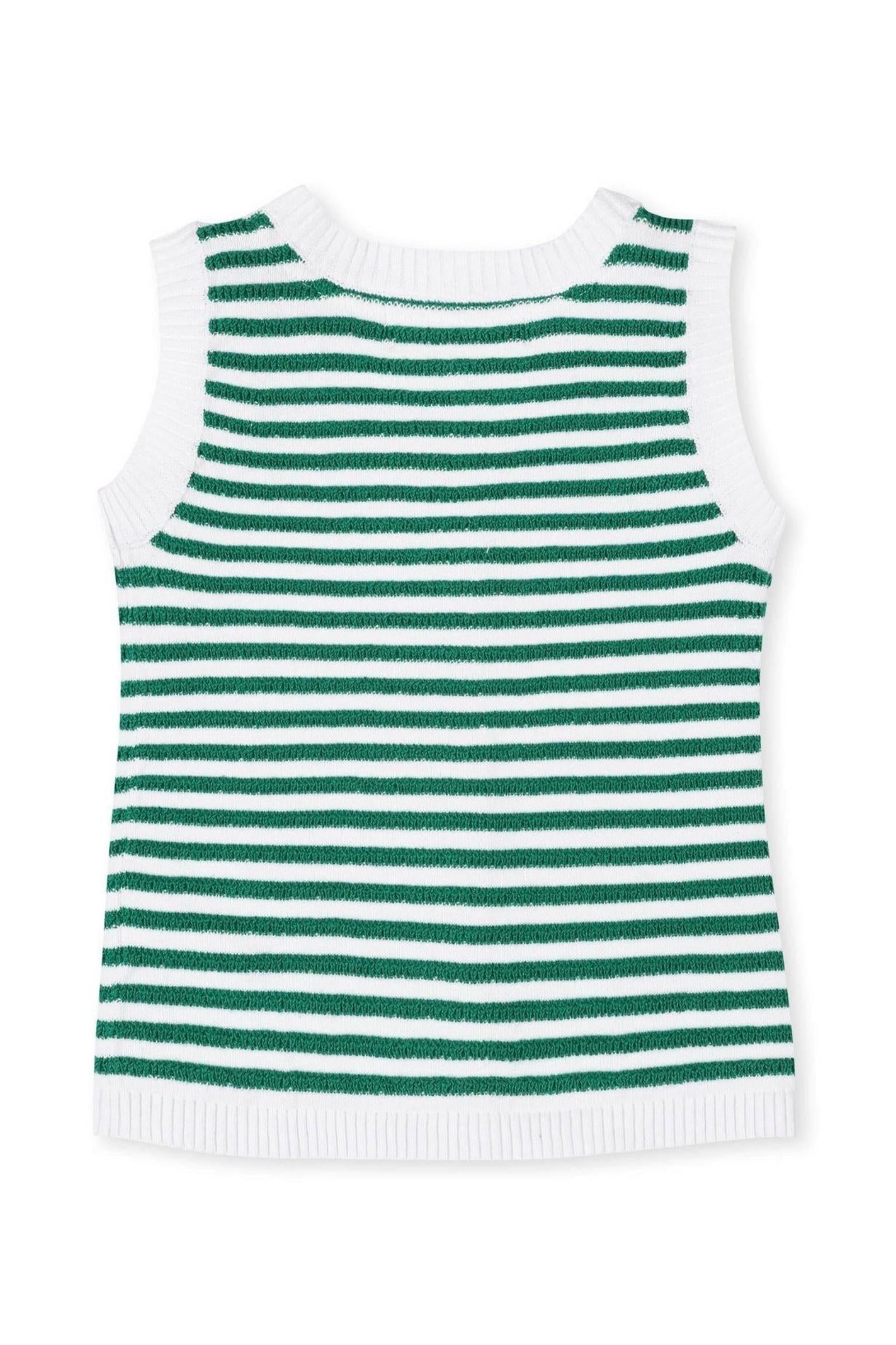 Organic Cotton Button Front Sweater Tank Top with Bows, Green Stripes, Toddler & Kids