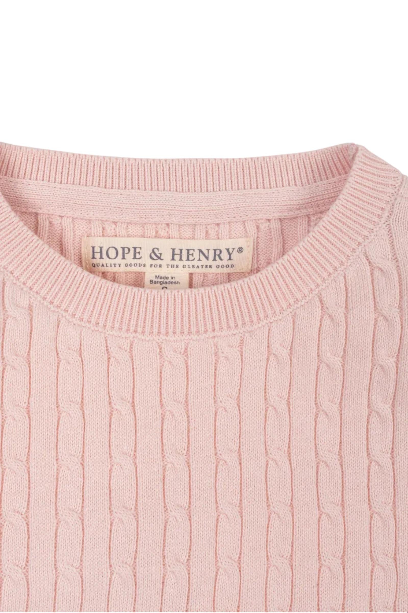 Organic Cotton Short Sleeve Cable Sweater for Girls, Pink, Sizes 2T-12