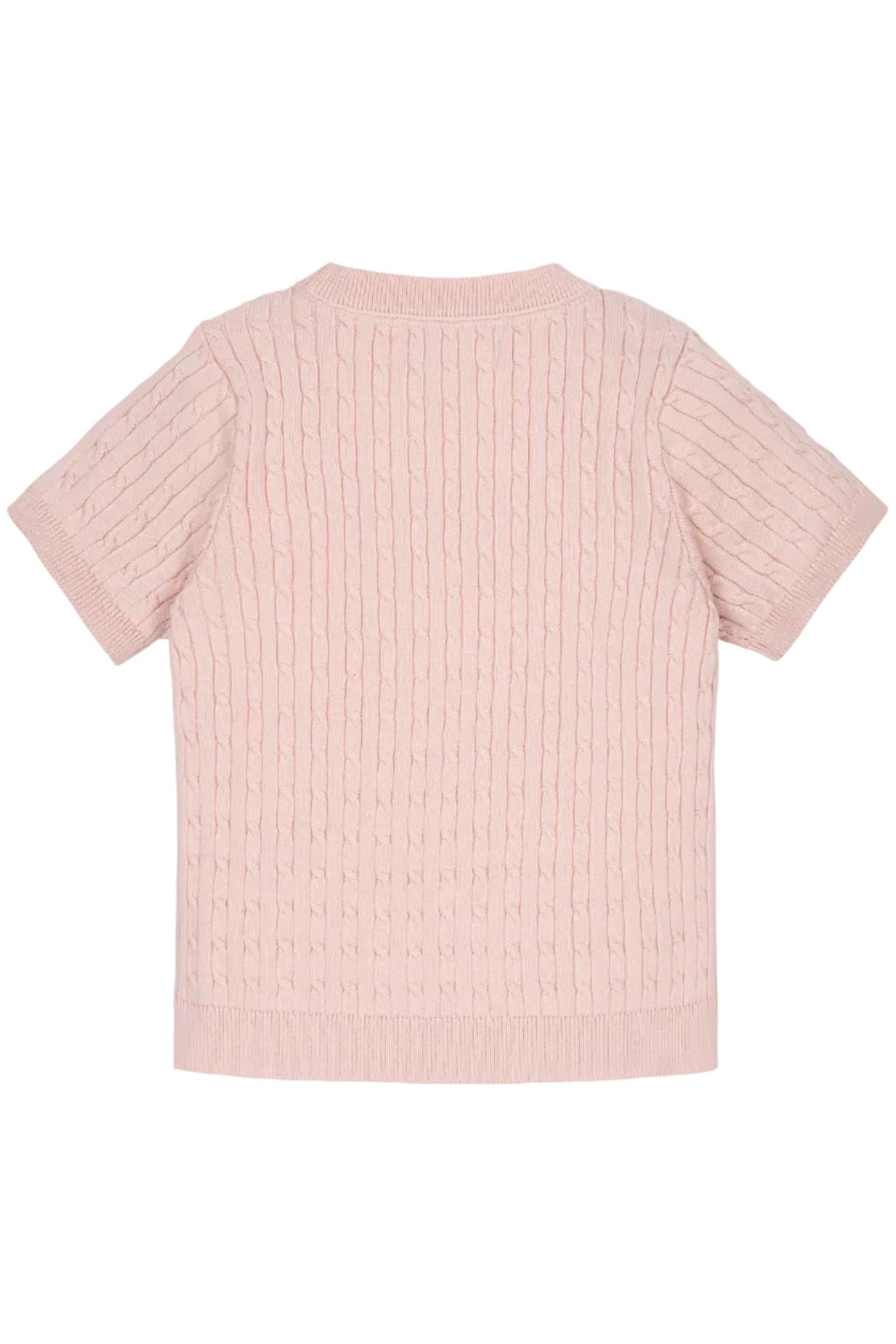 Organic Cotton Short Sleeve Cable Sweater for Girls, Pink, Sizes 2T-12