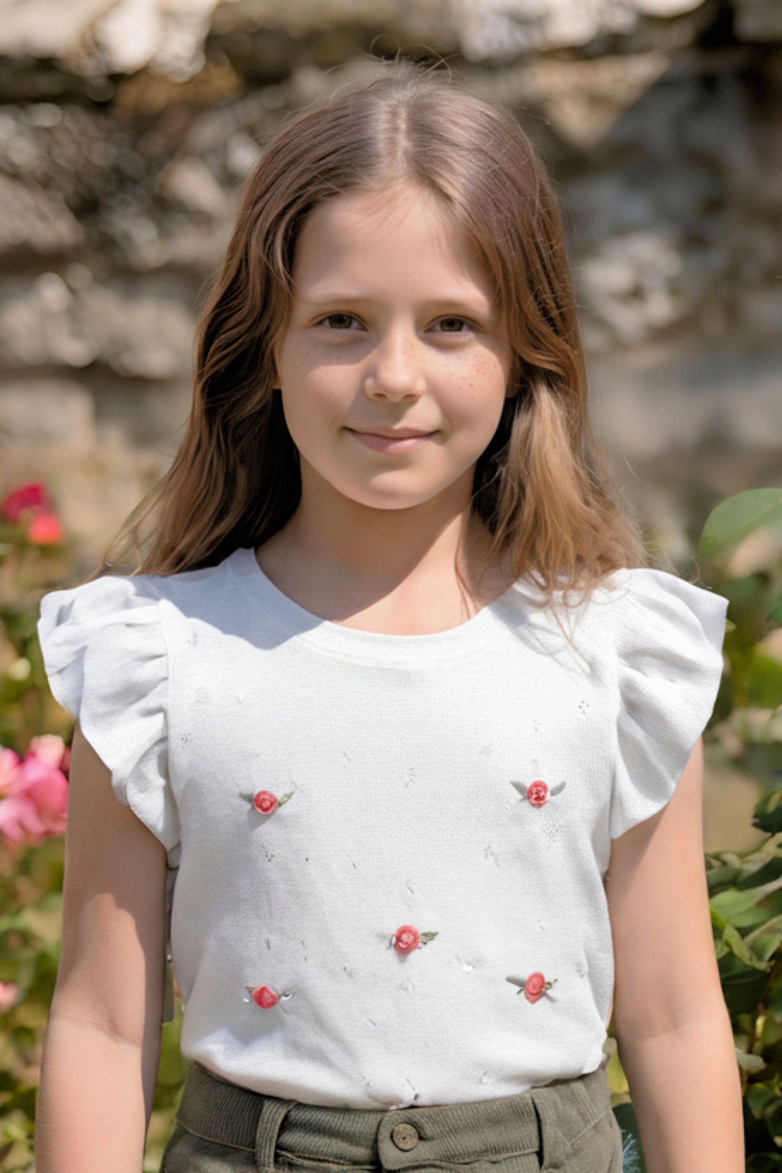 Organic Cotton Ruffle Sleeve Pointelle Sweater for Girls, White, Sizes 2T-12