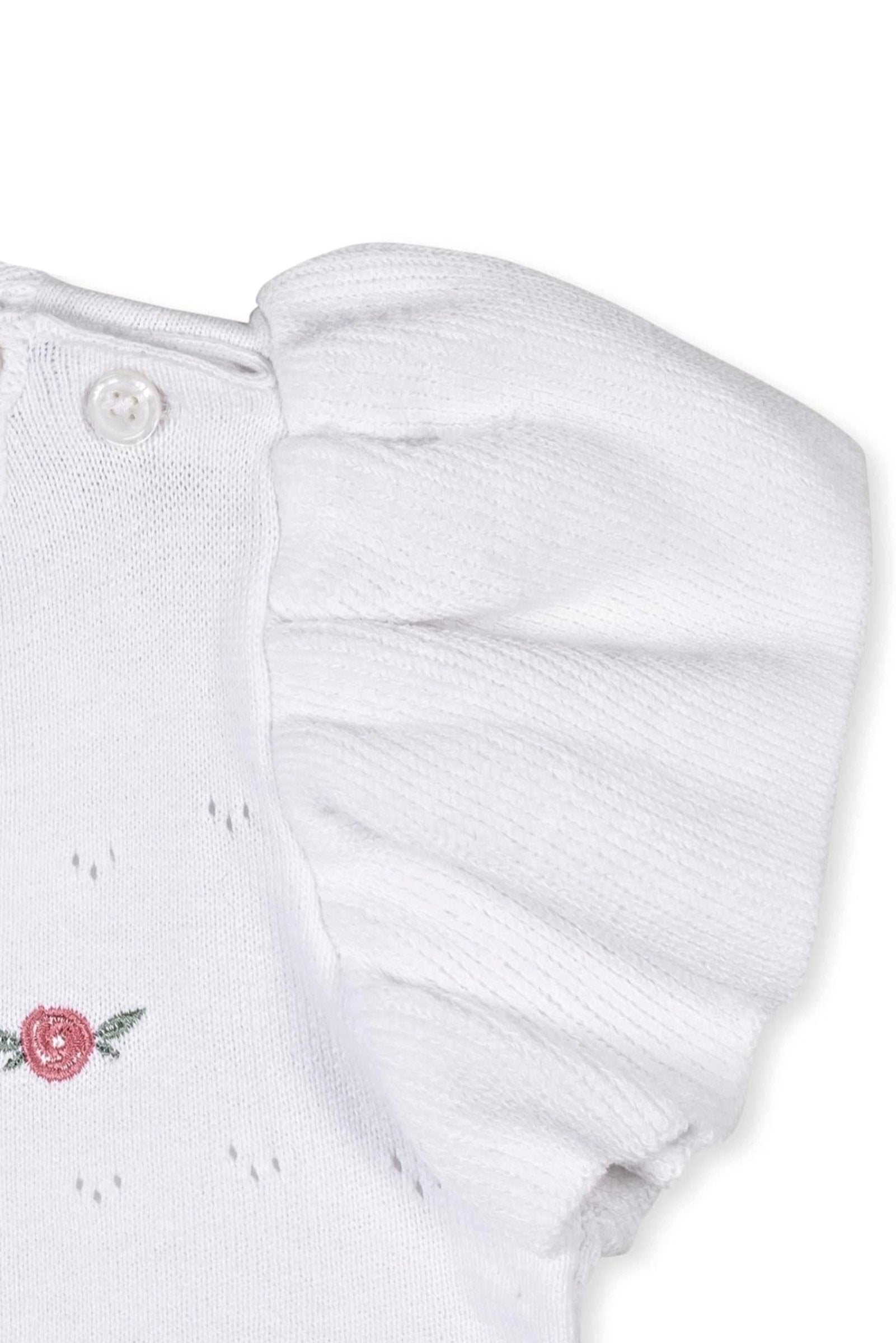 Organic Cotton Ruffle Sleeve Pointelle Sweater for Girls, White, Sizes 2T-12
