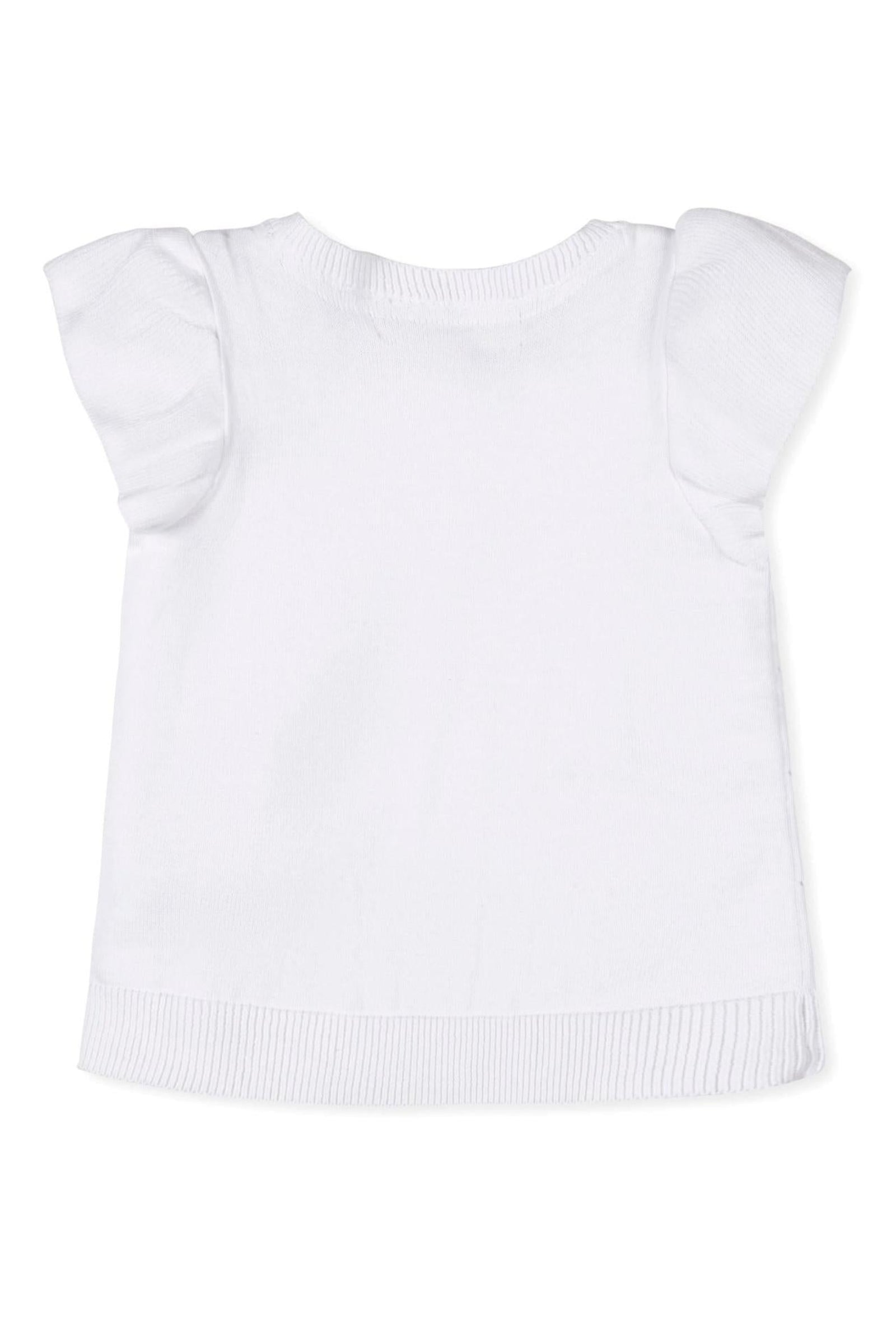 Organic Cotton Ruffle Sleeve Pointelle Sweater for Girls, White, Sizes 2T-12