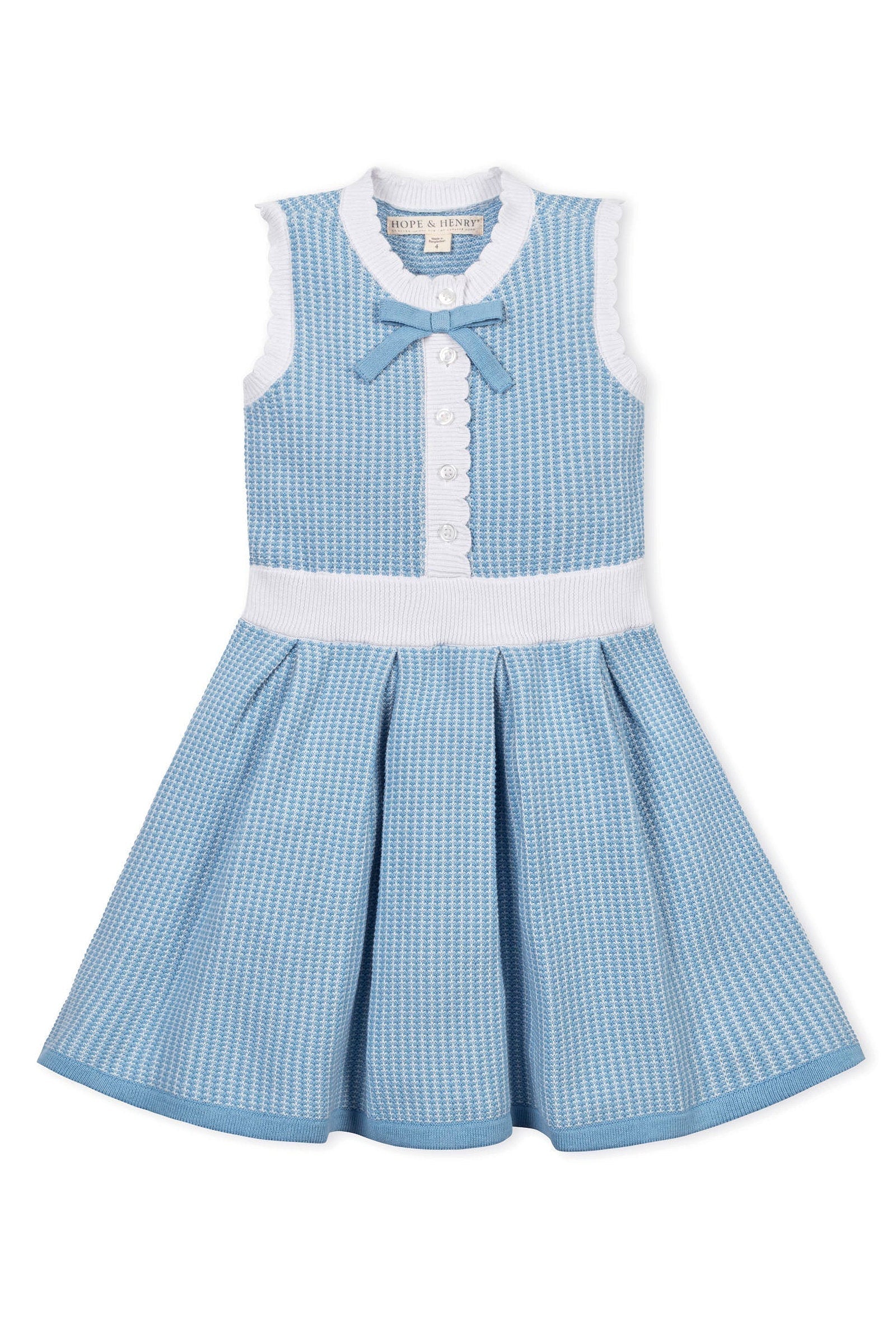 Organic Cotton Button Front Tank Sweater Dress for Girls, Bluebell, Sizes 2T-12