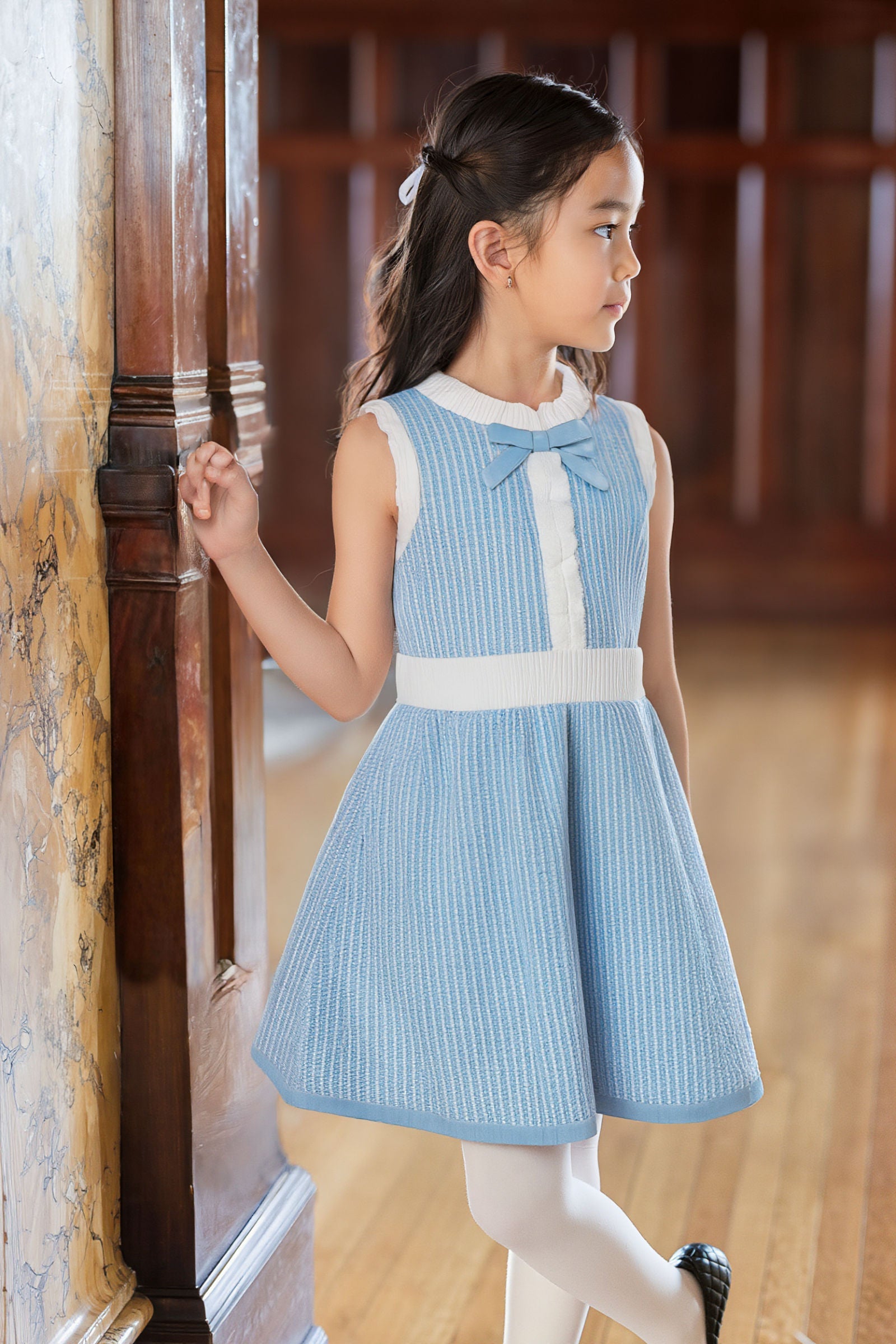 Organic Cotton Button Front Tank Sweater Dress for Girls, Bluebell, Sizes 2T-12