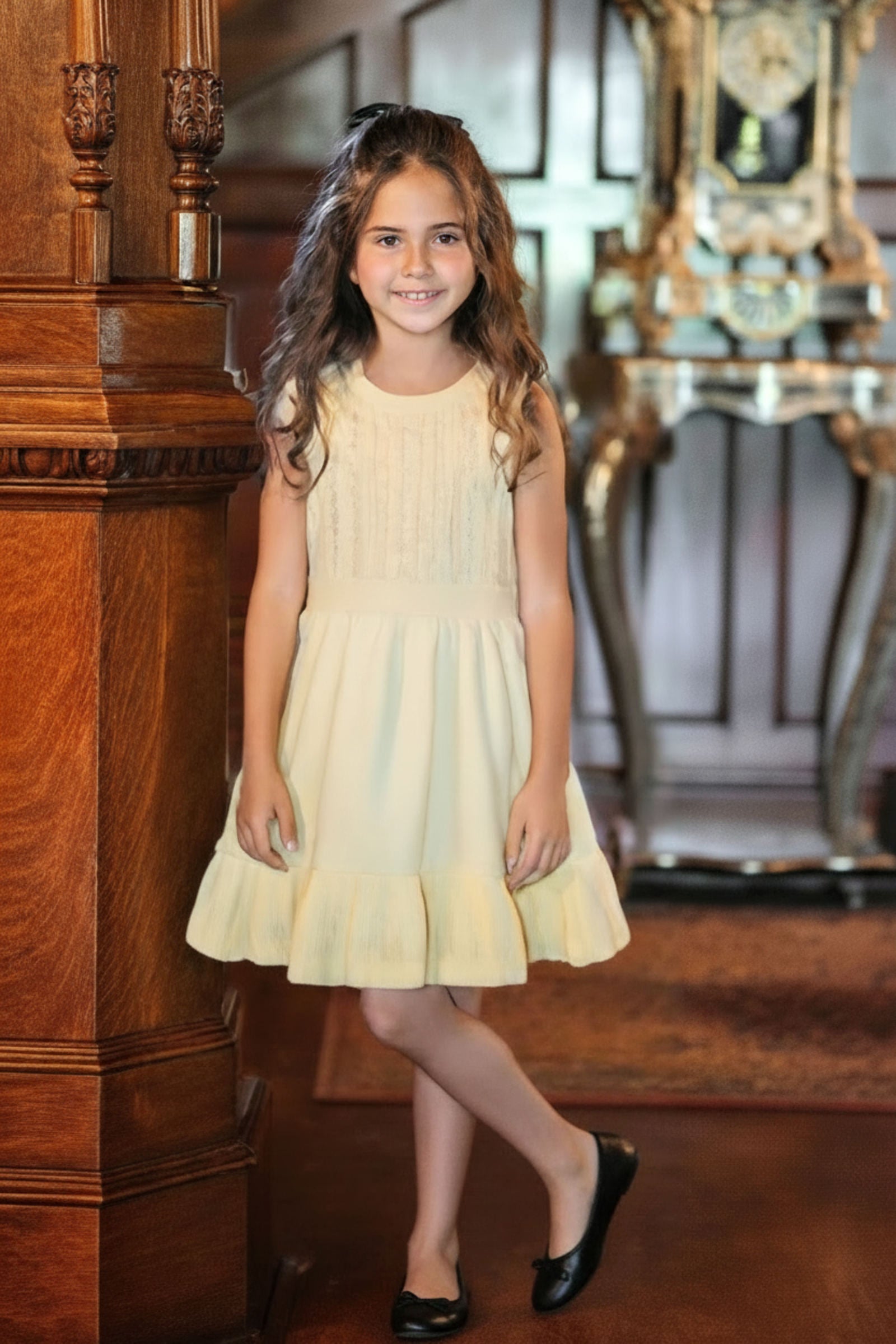 Organic Cotton Flounce Hem Sweater Dress for Girls, Yellow, Sizes 2T-12