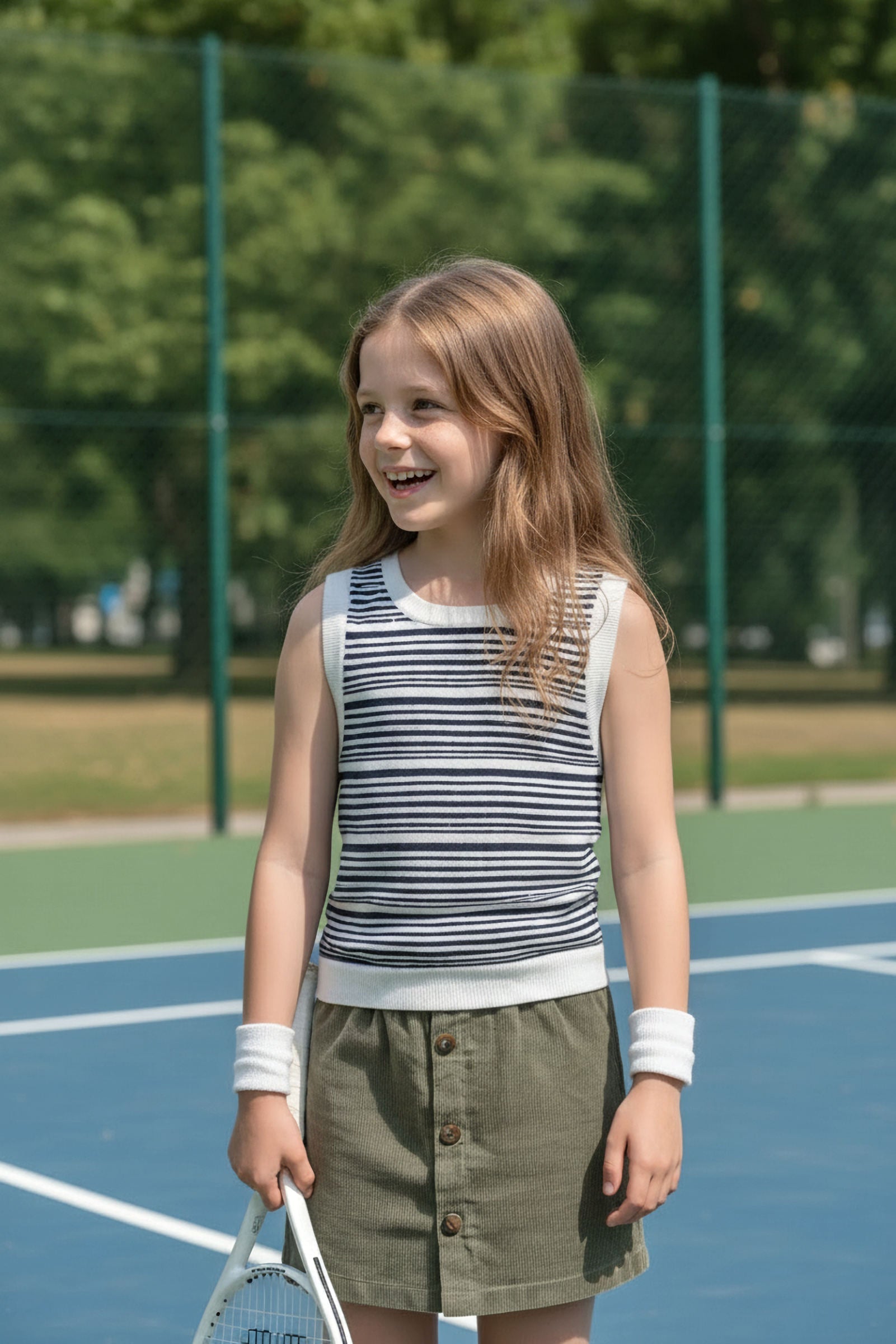 Organic Cotton Sweater Tank Top for Girls, Navy & White Stripe, Toddler & Kids