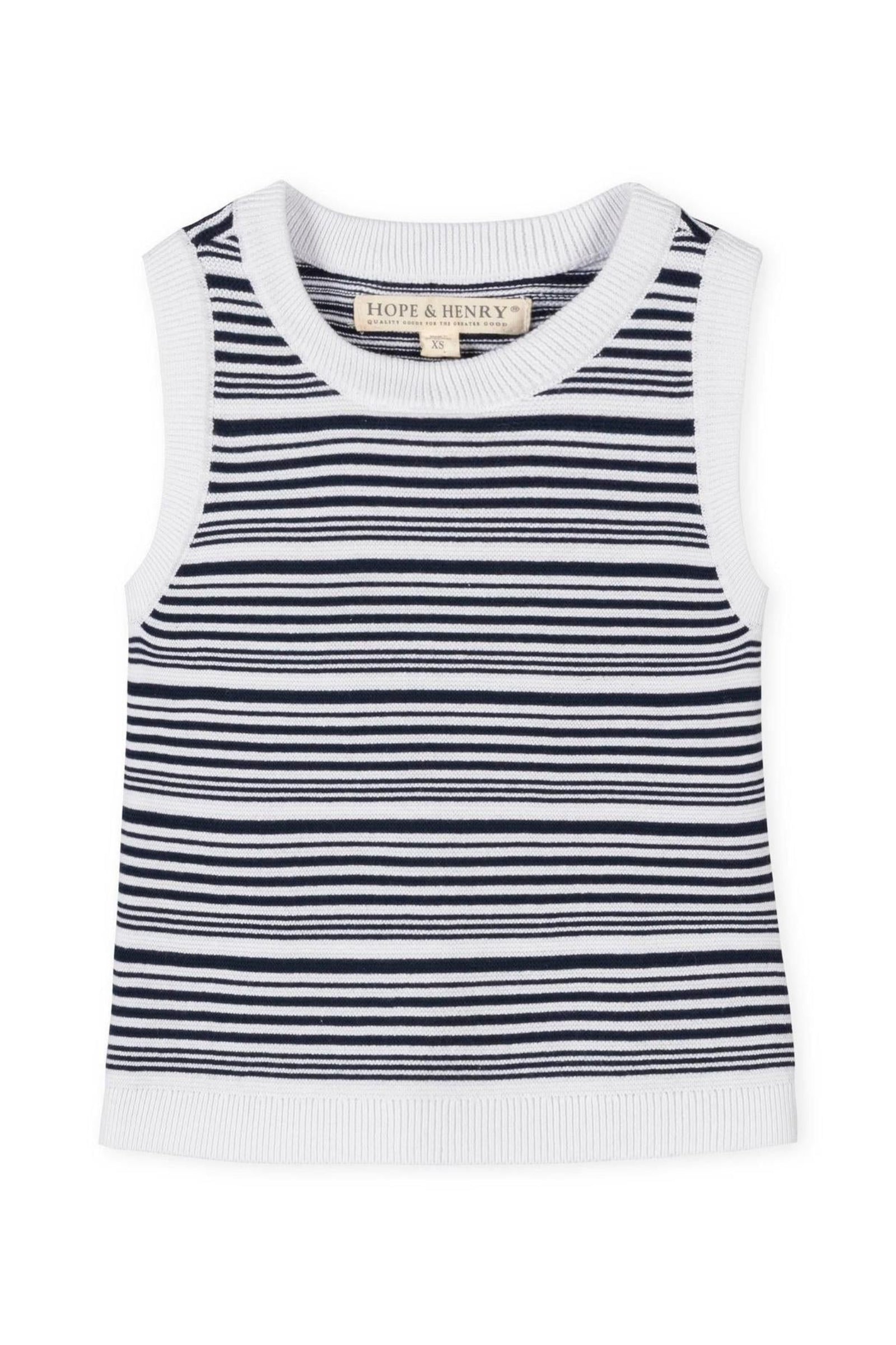 Organic Cotton Sweater Tank Top for Girls, Navy & White Stripe, Toddler & Kids