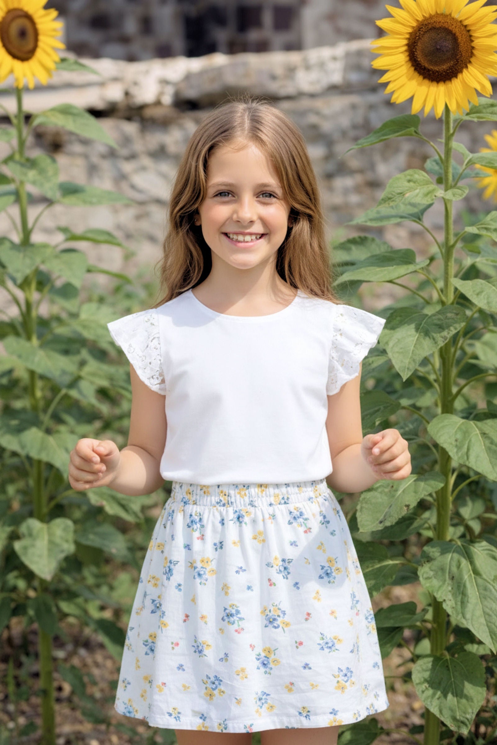 Organic Cotton Knit Top with Eyelet Flutter Sleeves, White, Toddler & Kids