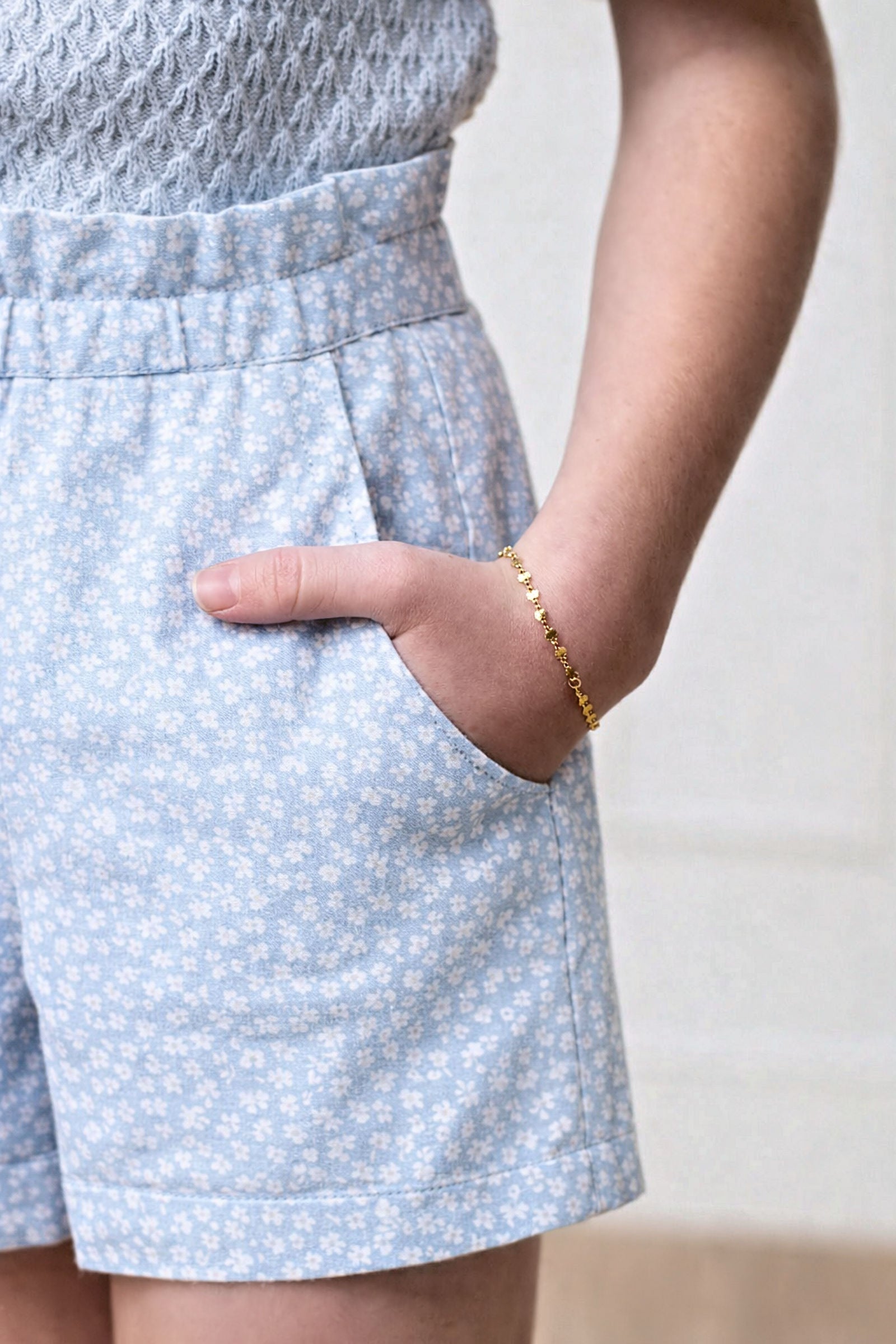 Linen Pull-On Shorts for Girls, Blue Chateau Ditsy, Toddler & Kids