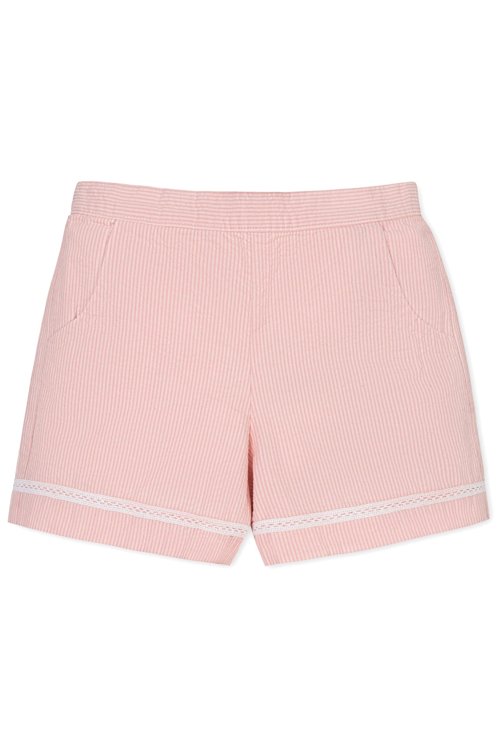 Rose Organic Cotton Seersucker Pull-On Shorts for Girls, Sizes 2T-12