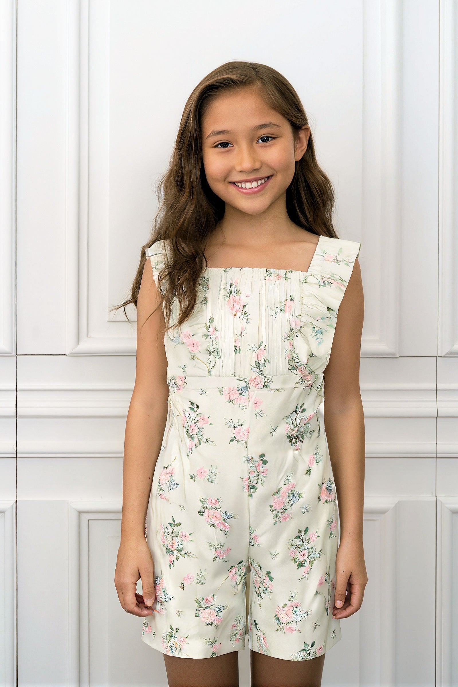 Organic Cotton Flutter Sleeve Jumpsuit for Girls, Chateau Floral, Sizes 2T-12